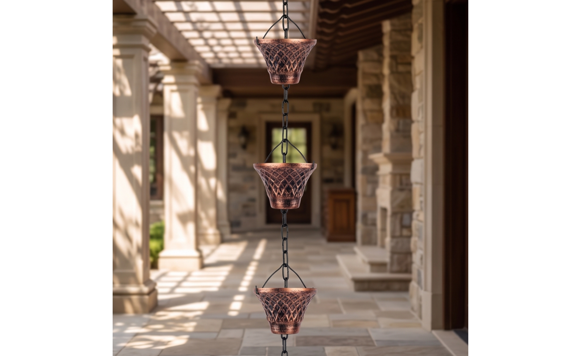 Rain Chain Textured Rain Chain with Cups Weather Resistant for Porch, Homeowners