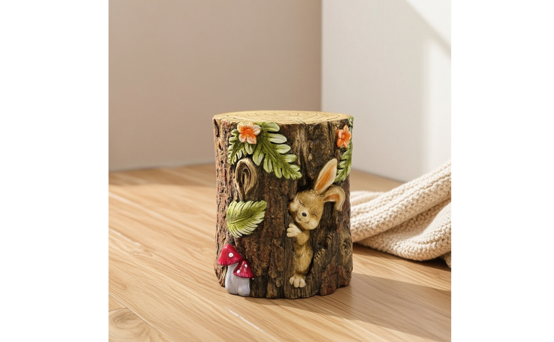 Tree Stump Stool Rustic Stool with Faux Bark Texture Decorative for Patio