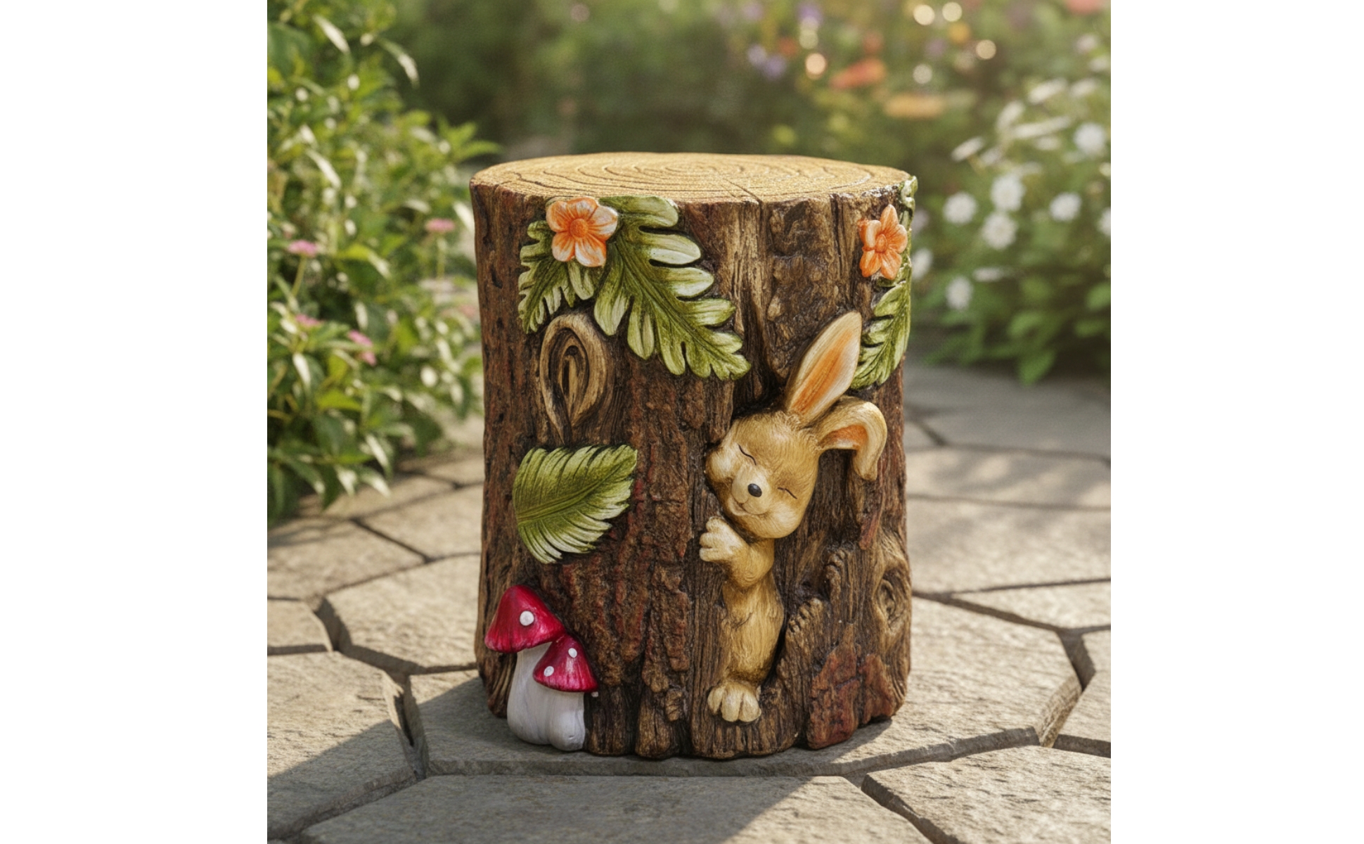 Tree Stump Stool Rustic Stool with Faux Bark Texture Decorative for Patio