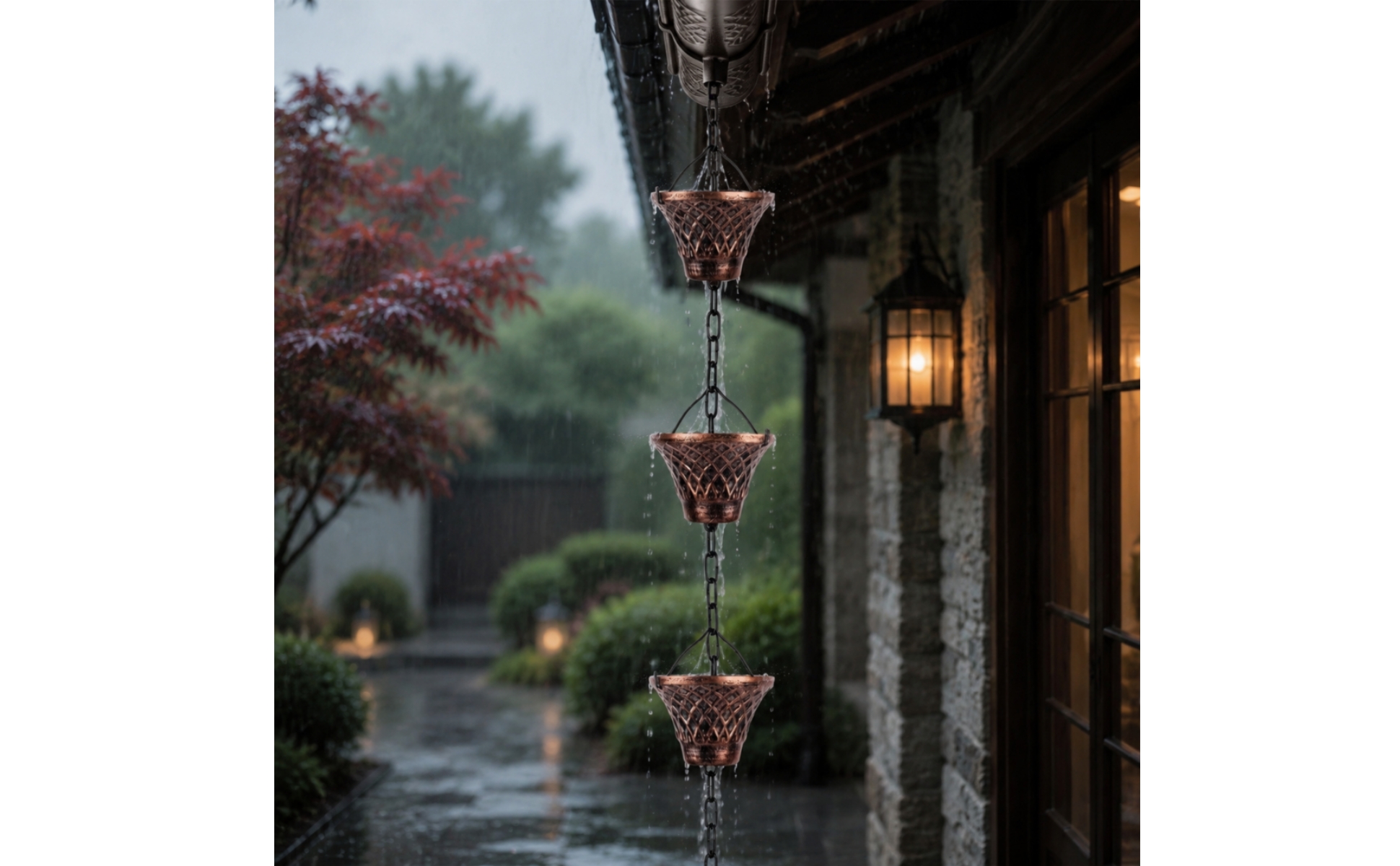 Rain Chain Textured Rain Chain with Cups Weather Resistant for Porch, Homeowners