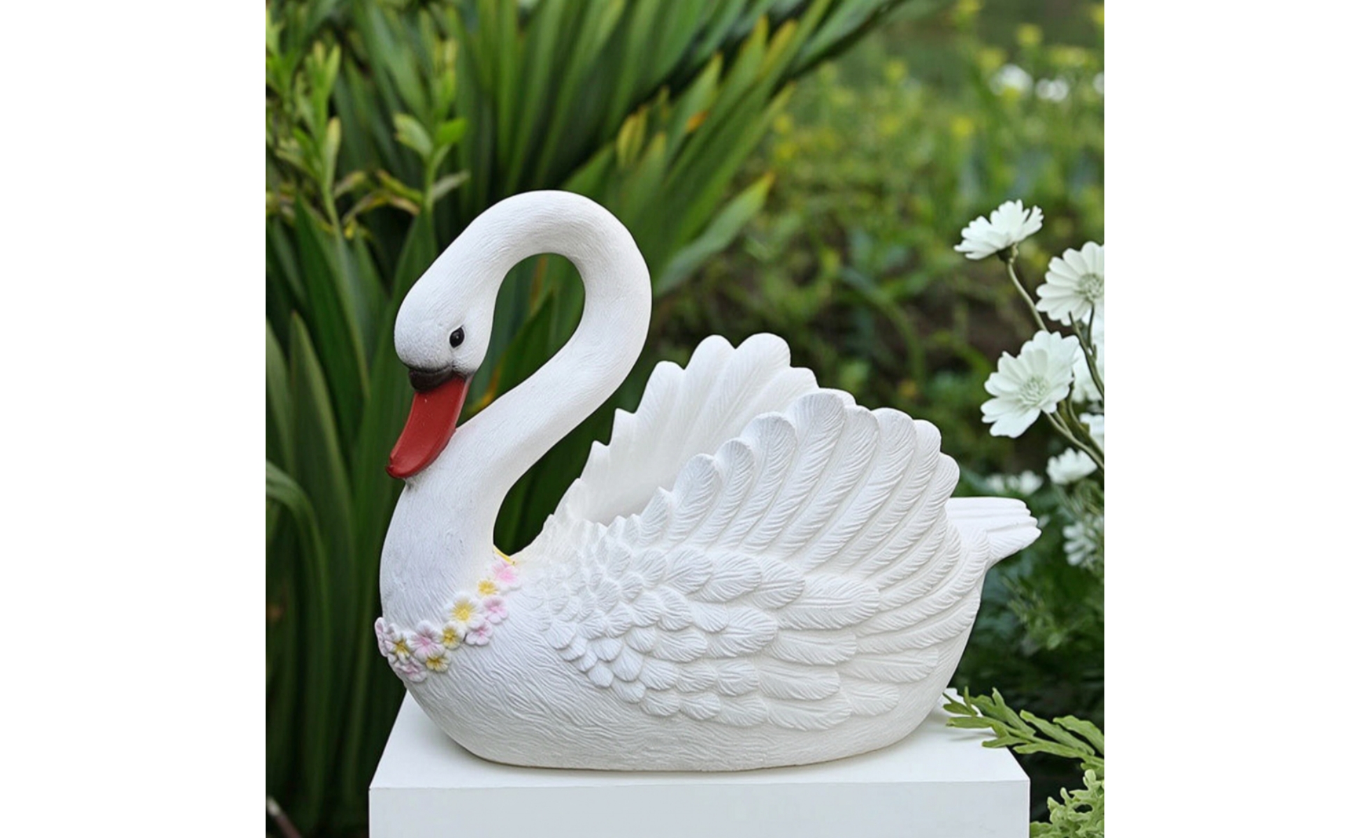 Swan Planter Stone-Like Swan Planter with Wings Sculpted for Entryway, Gardeners