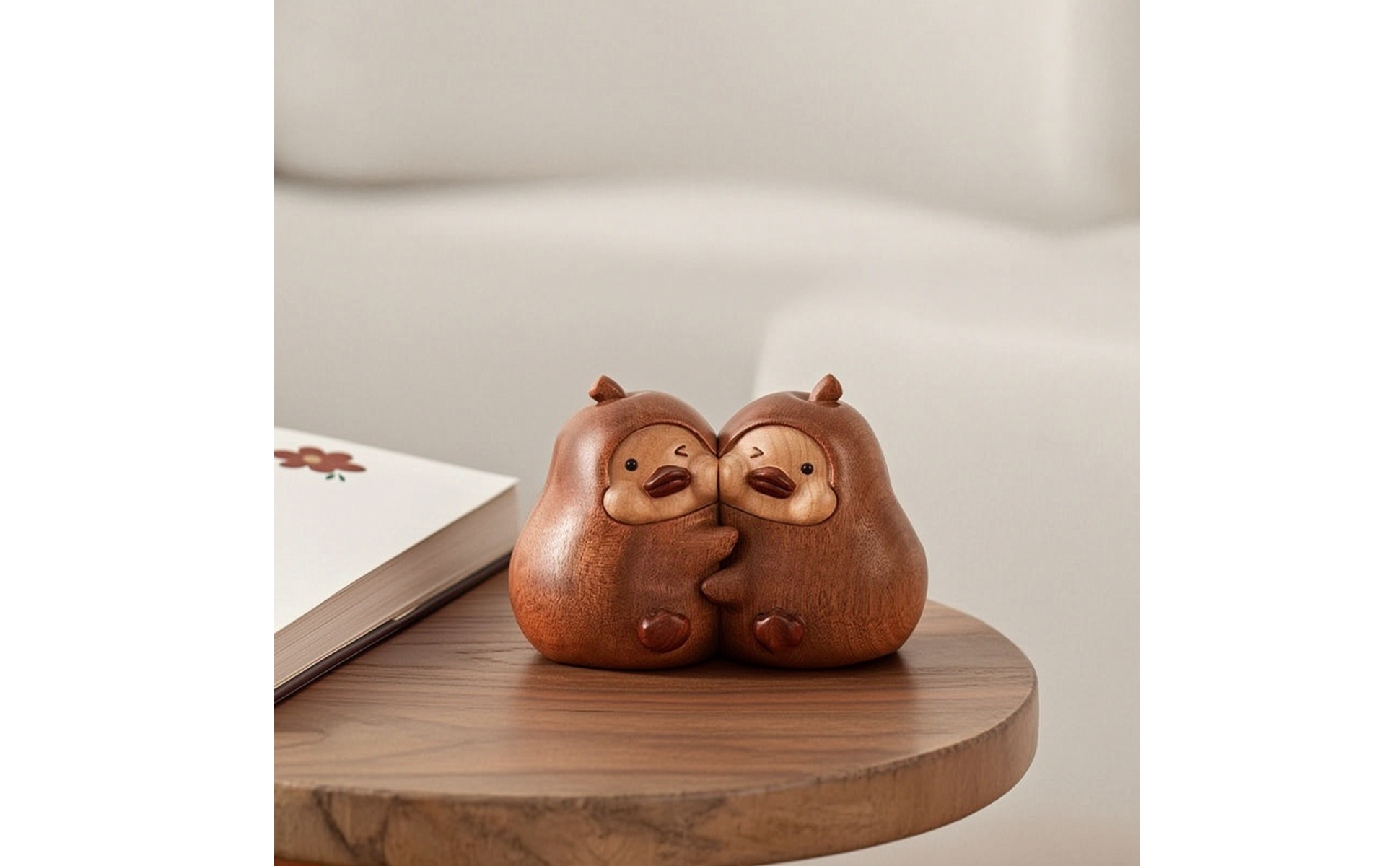 Wooden Bird Figurine Artisanal Wooden Bird Ornament Carved for Desk, Bookshelf