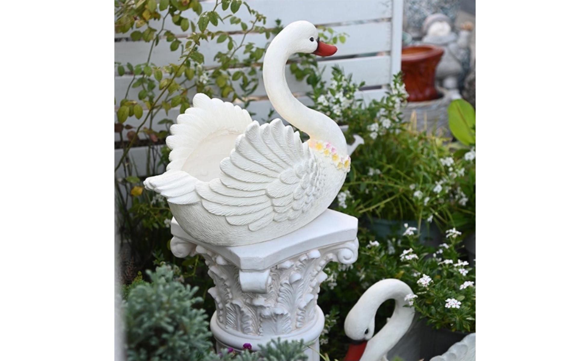 Swan Planter Stone-Like Swan Planter with Wings Sculpted for Entryway, Gardeners