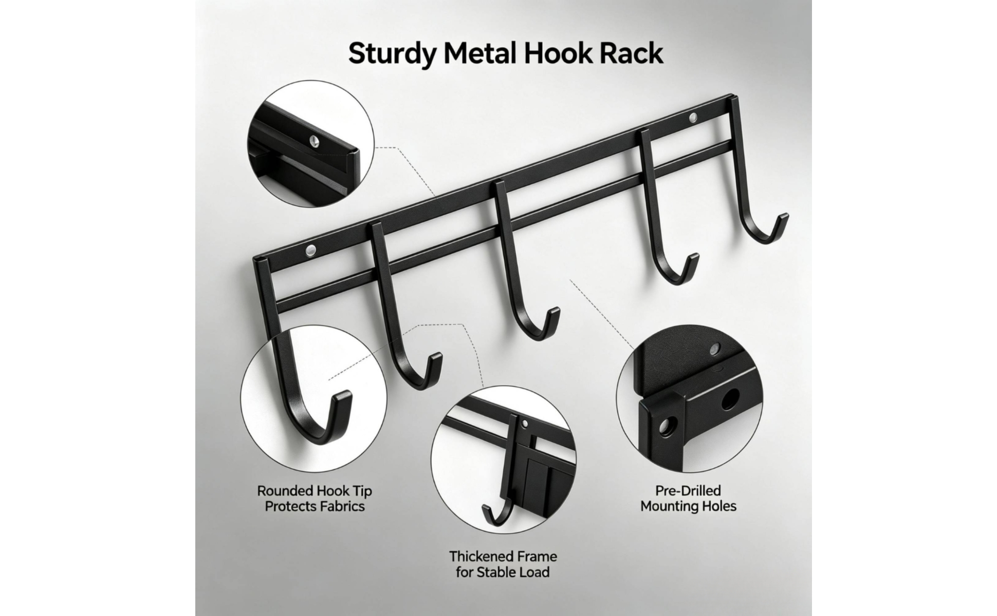 2 Pieces Wall-Mounted Coat Rack with Hooks Slim Coat Rack with Hooks for Kitchen