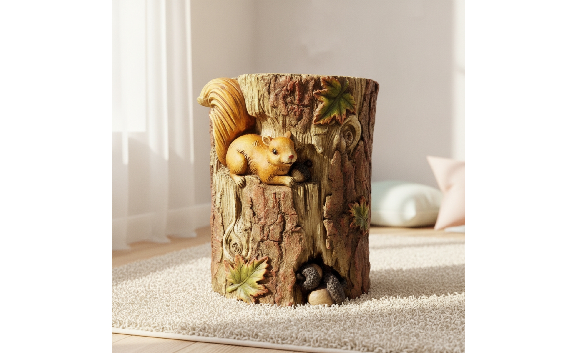 Tree Stump Stool Rustic Stool with Faux Bark Texture Decorative for Patio
