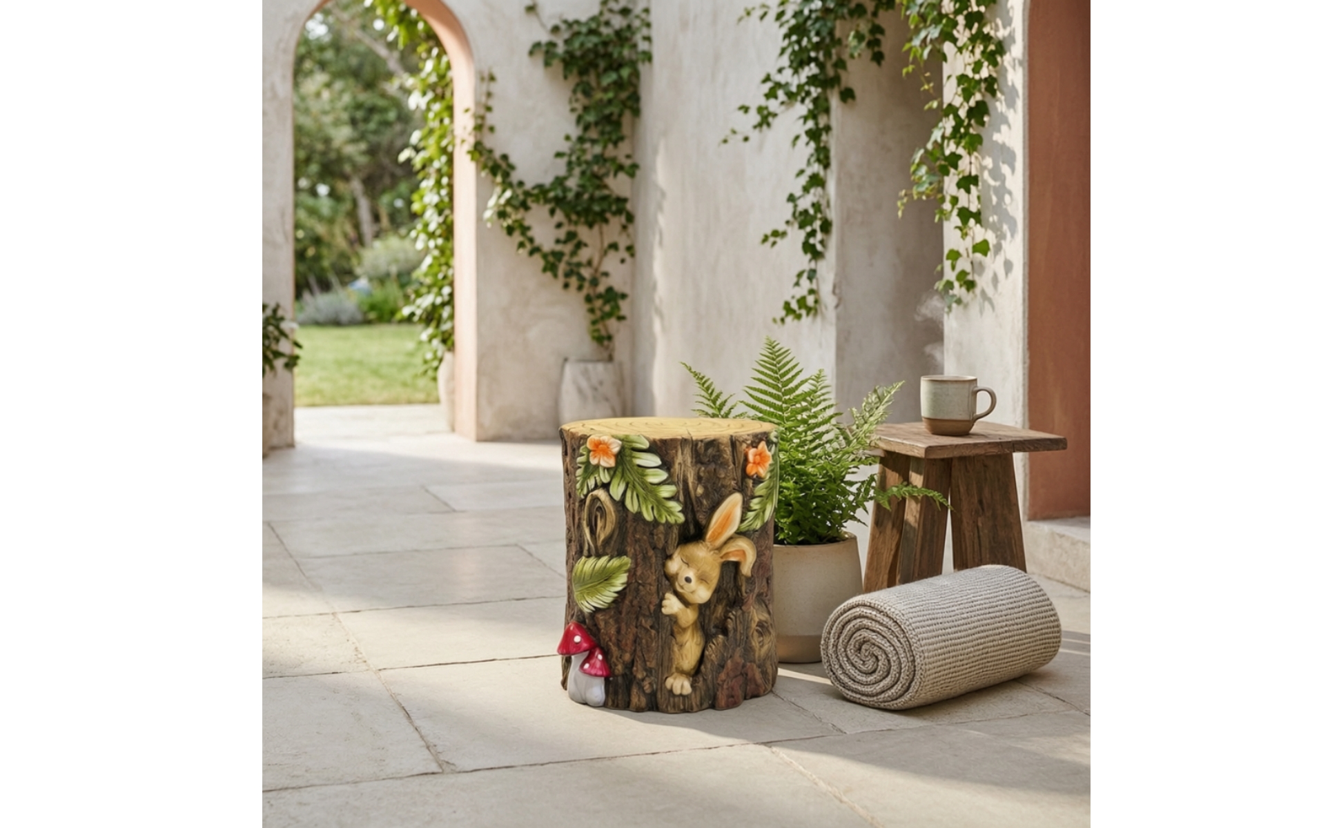 Tree Stump Stool Rustic Stool with Faux Bark Texture Decorative for Patio