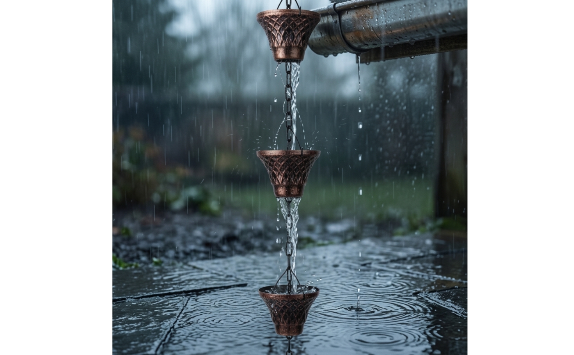 Rain Chain Textured Rain Chain with Cups Weather Resistant for Porch, Homeowners
