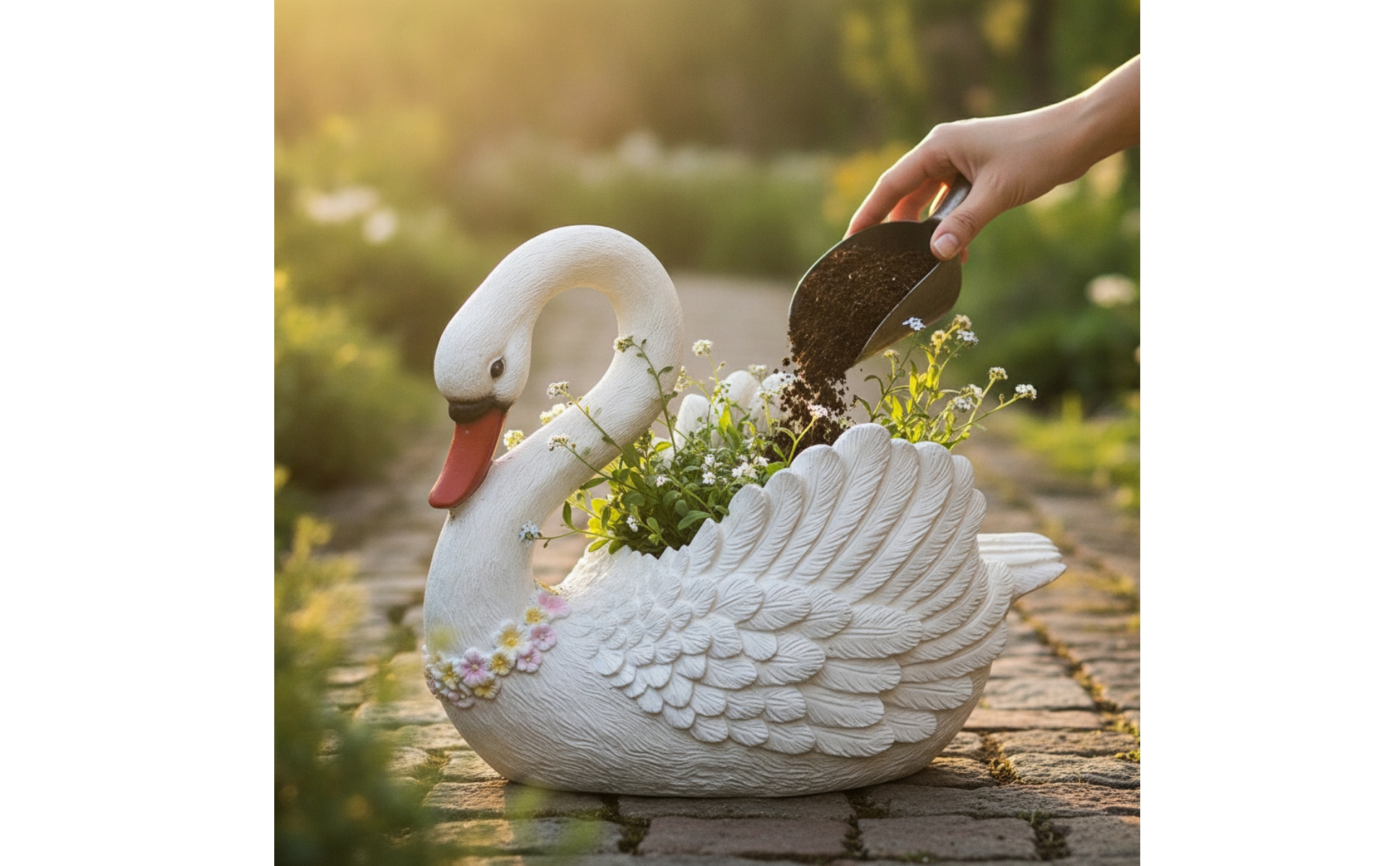 Swan Planter Stone-Like Swan Planter with Wings Sculpted for Entryway, Gardeners