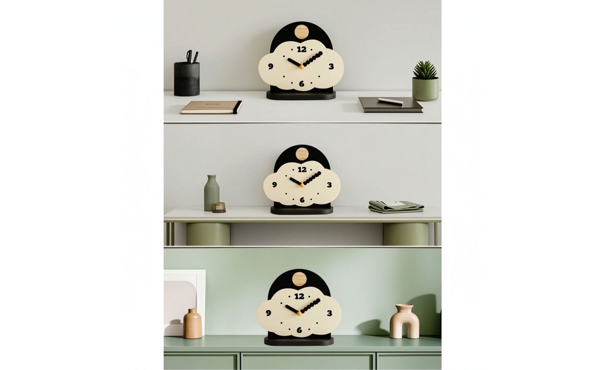 Clock with Arched Back Panel Decorative Cloud Shaped Clock Modern for Bookshelf