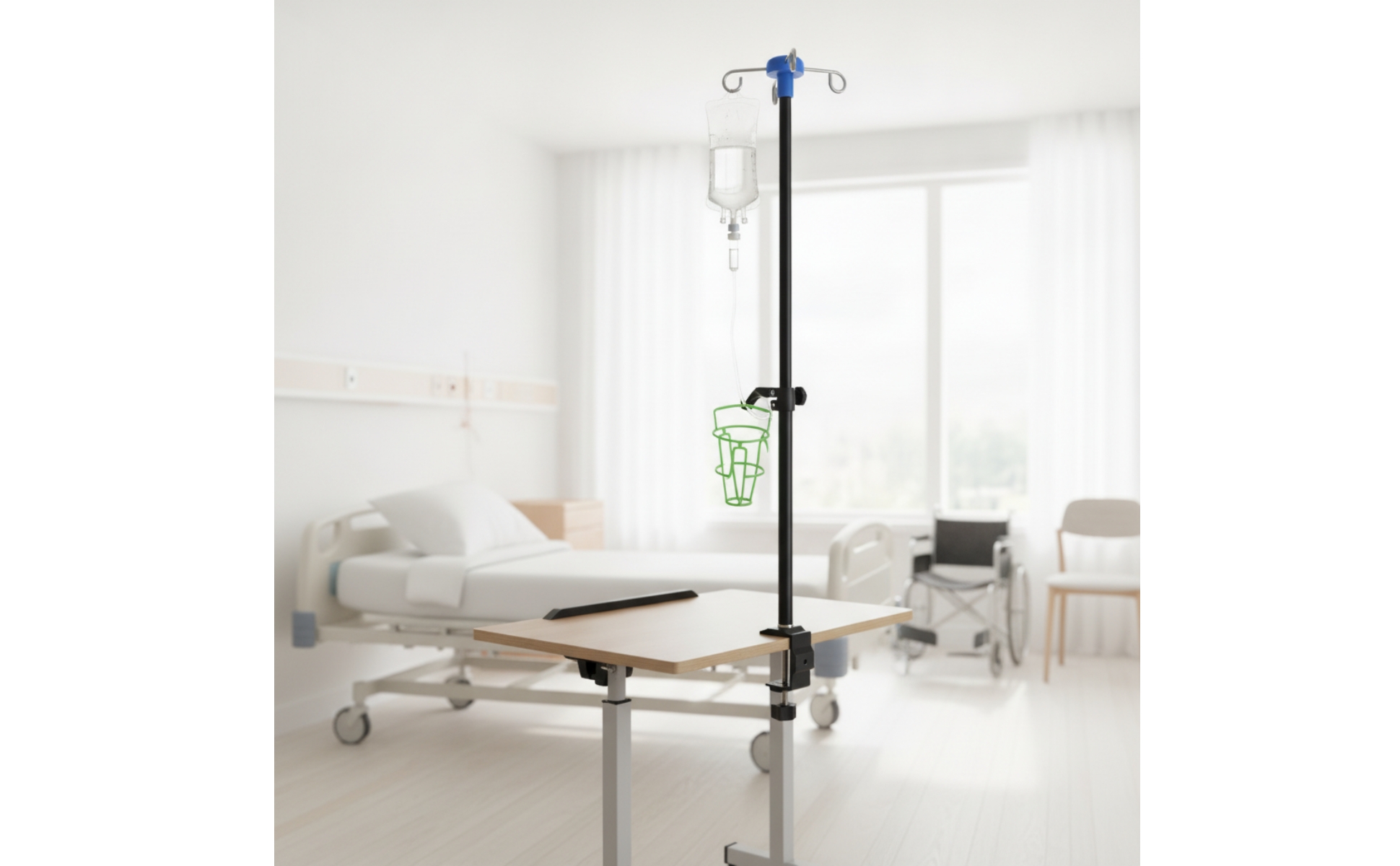 Bedside Intravenous Stand Adjustable Height IV Pole with Clamp Stainless Steel