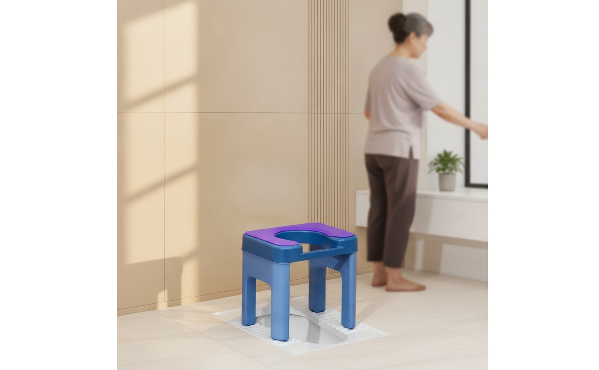Squat-to-Sit Toilet Stool Anti-Slip Toilet Seating Aid Stable for Women