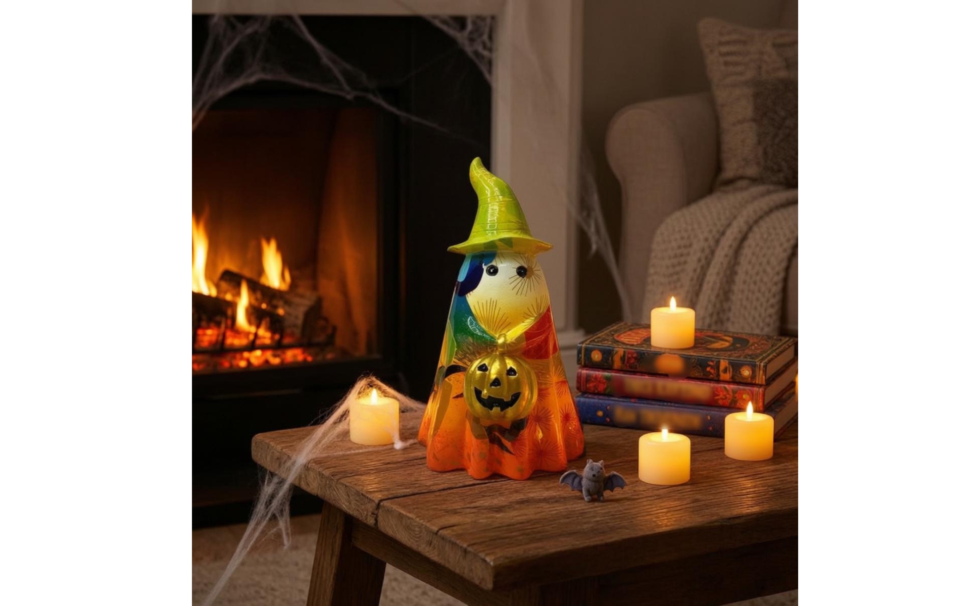 Ghost Figurine with Witch Hat Seasonal Ghost Figurine with Pumpkin Cute