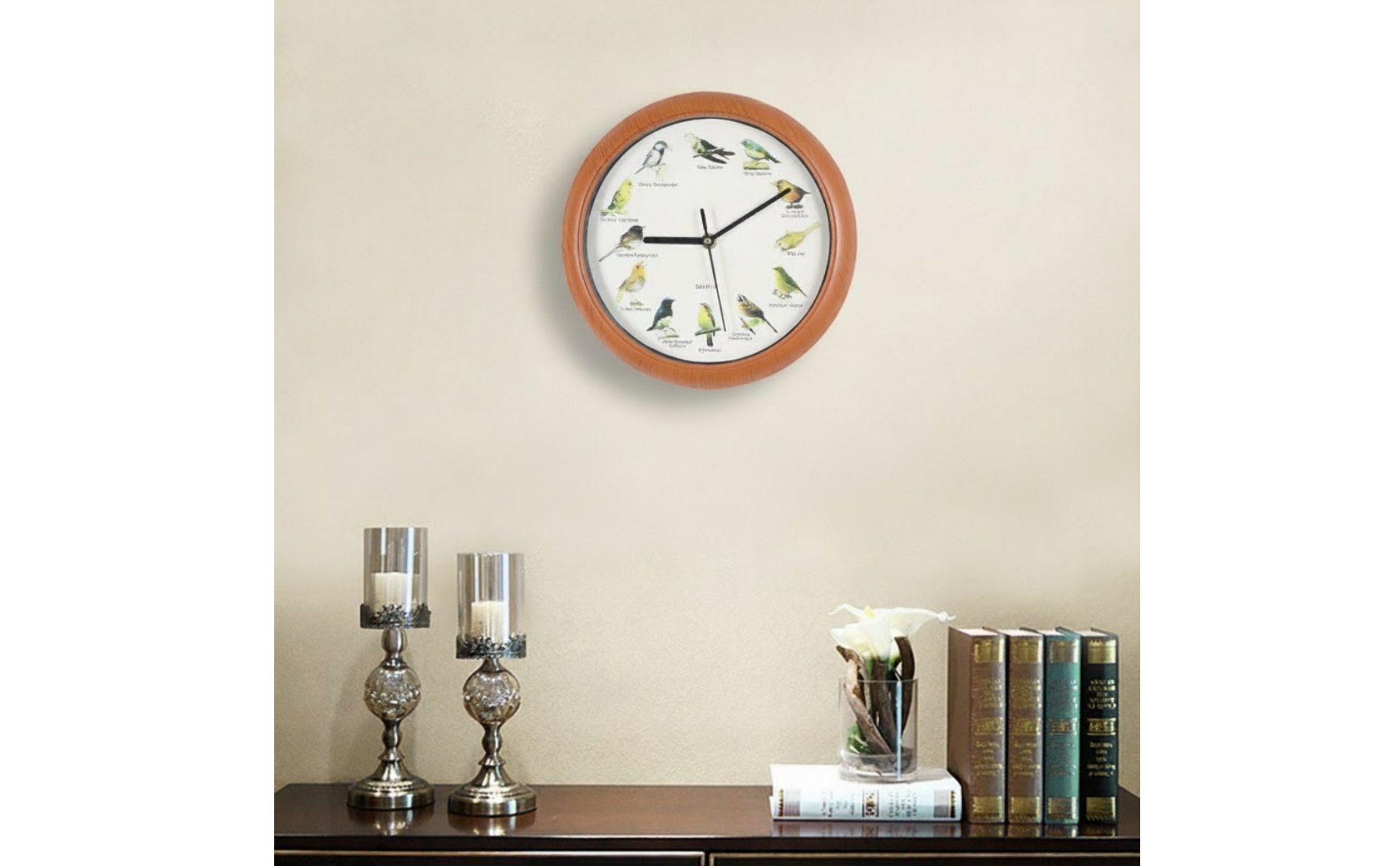 Wall Clock with Bird Sounds Non-Ticking for Living Room, Bedroom