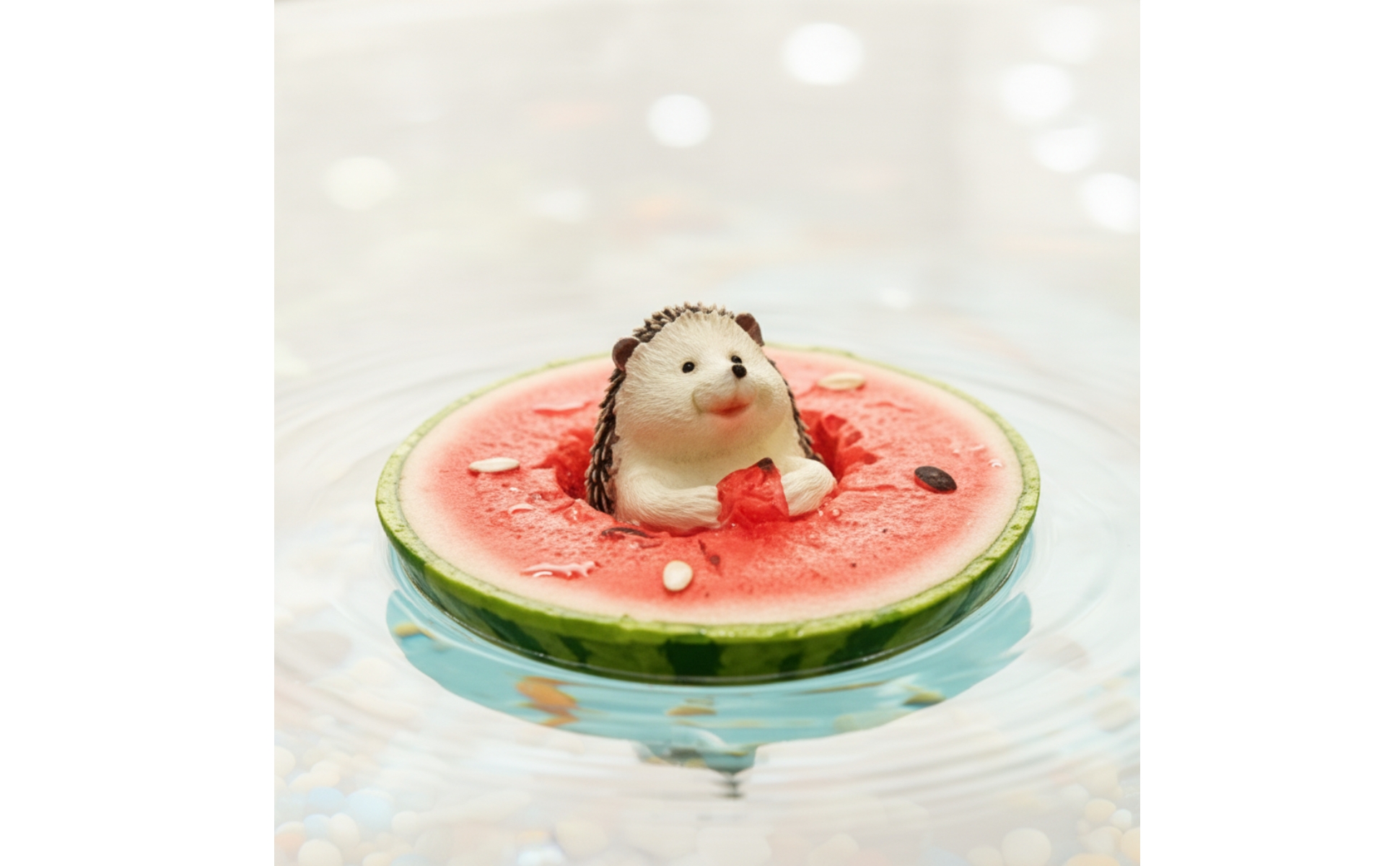 Floating Watermelon with Hedgehog Miniature Resin Watermelon Ornament for Ponds