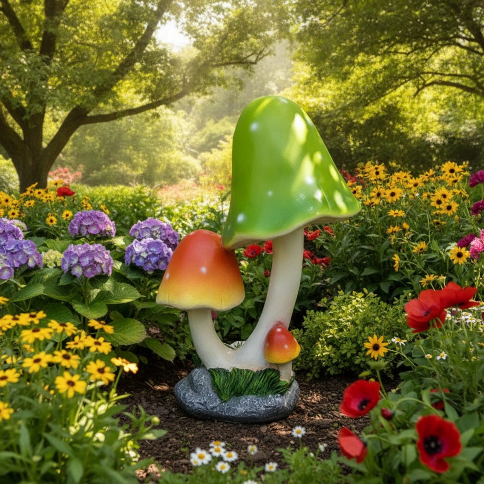 Pilz mit Steinoptik-Sockel Wetterfest Gartenfigur Realistisch für Hobbygärtner - Produktbild 2