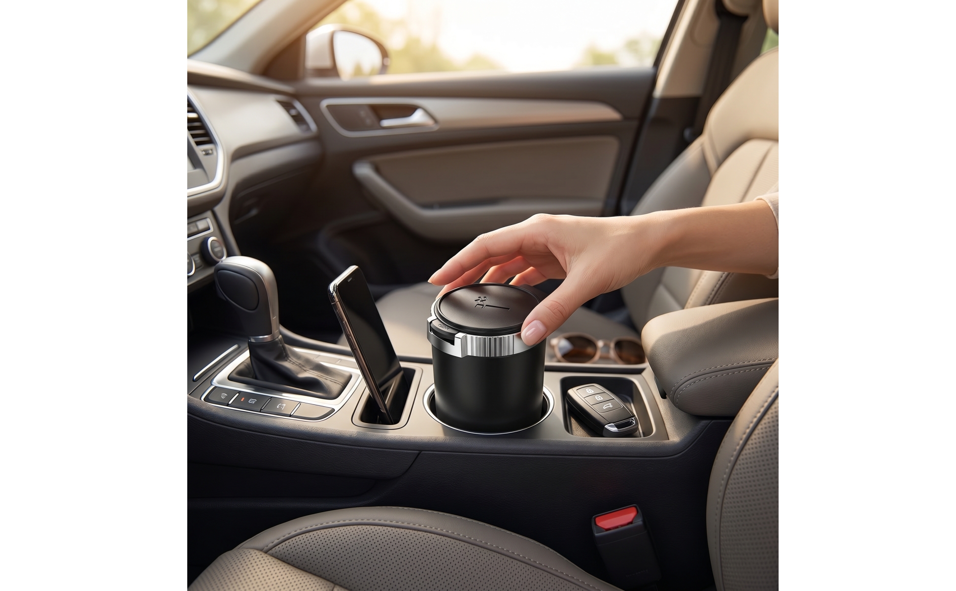Car Ashtray with LED Light Fire-Resistant Car Ashtray with Lid Detachable