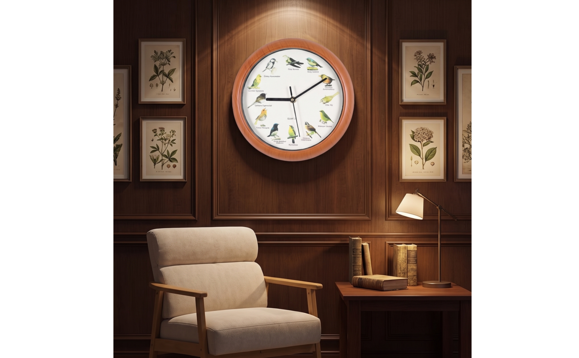 Wall Clock with Bird Sounds Non-Ticking for Living Room, Bedroom