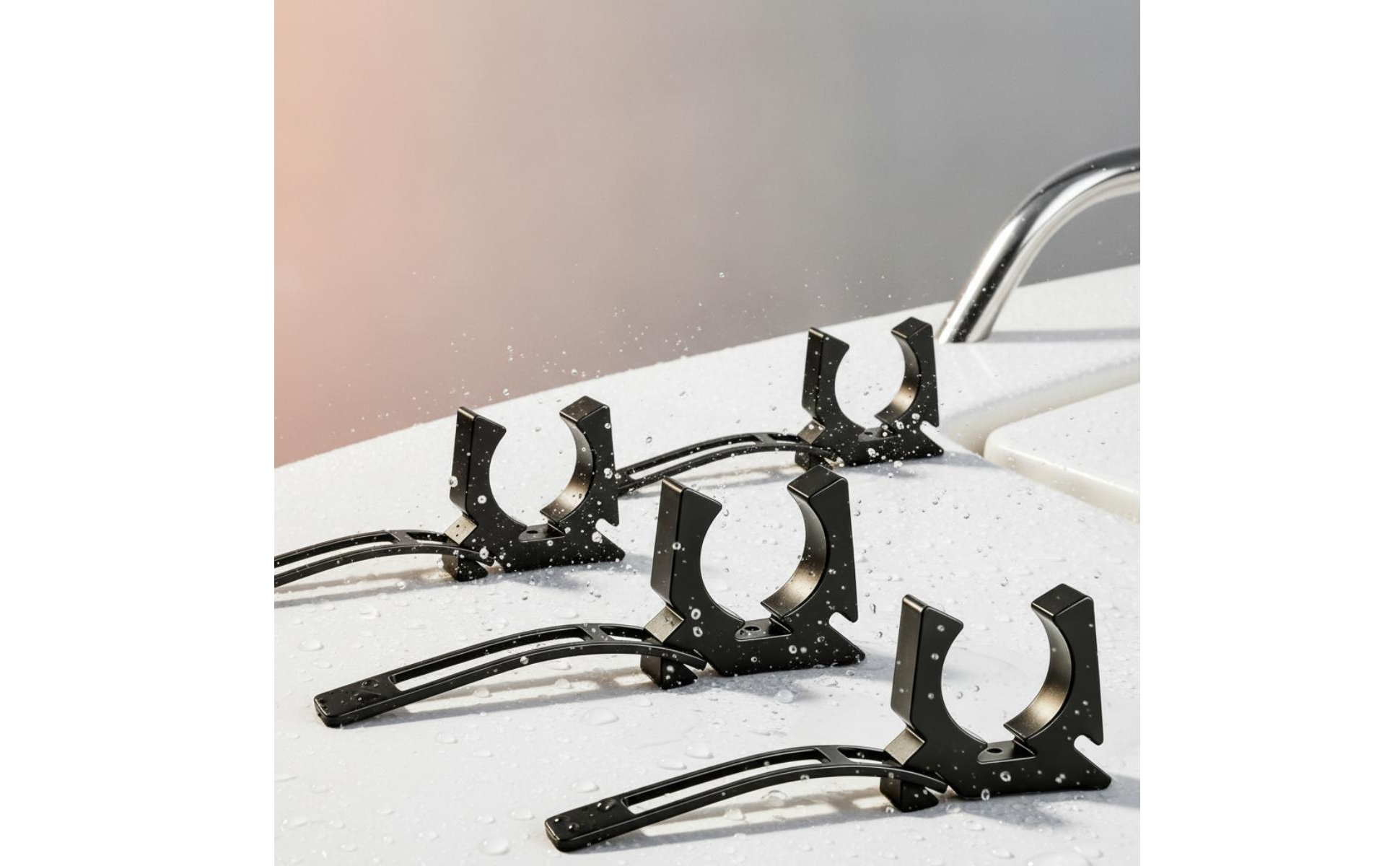 4 Pieces Paddle Holder with Strap Matte Black Marine Pole Cradle Compact