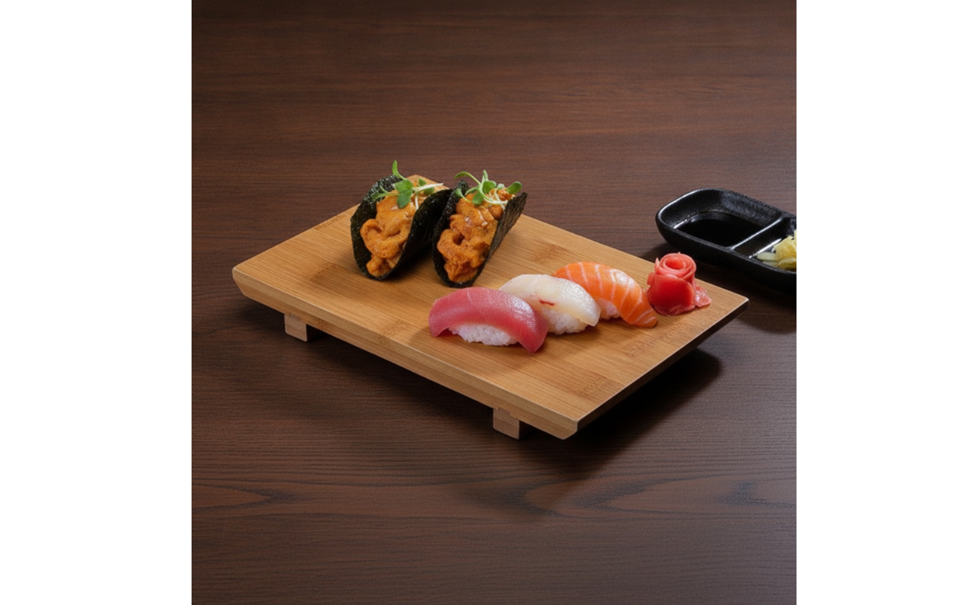 Sushi Serving Board Carbonized Sushi Board with Feet Japanese-Style