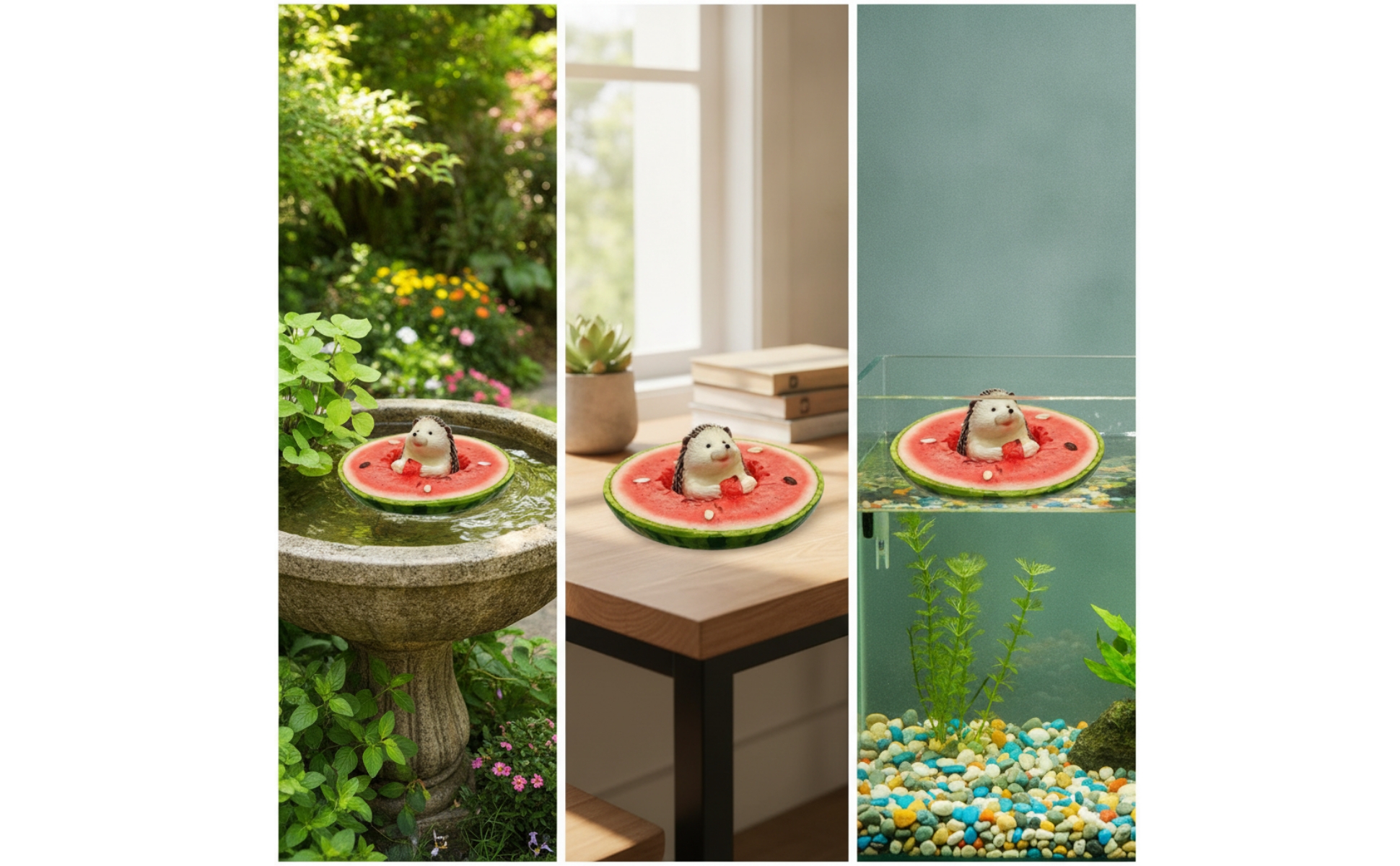 Floating Watermelon with Hedgehog Miniature Resin Watermelon Ornament for Ponds