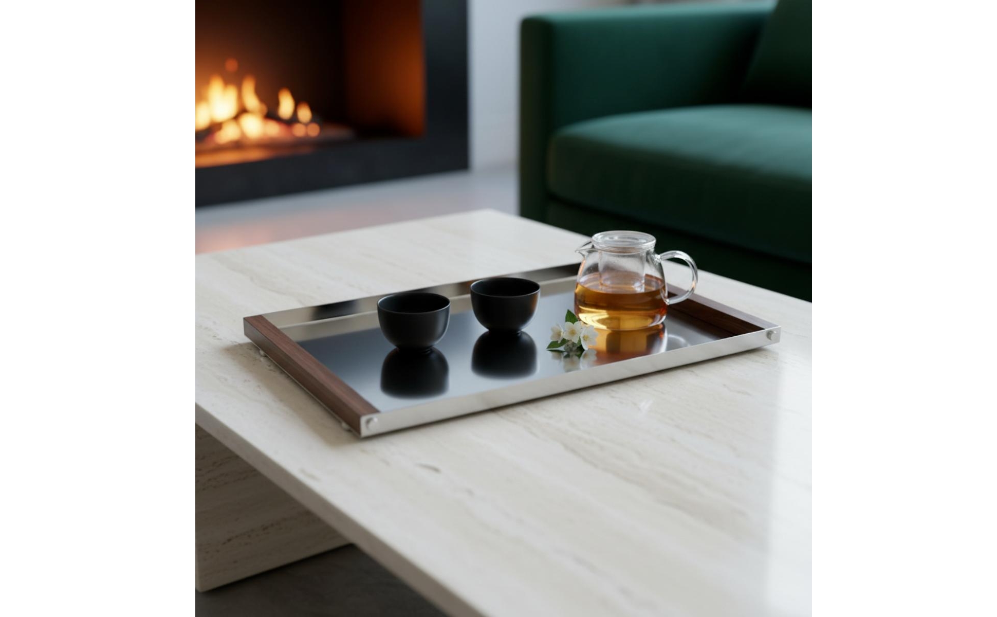 Tray with Mirrored Base Rectangular Tray with Mirrored Bottom Low-Profile