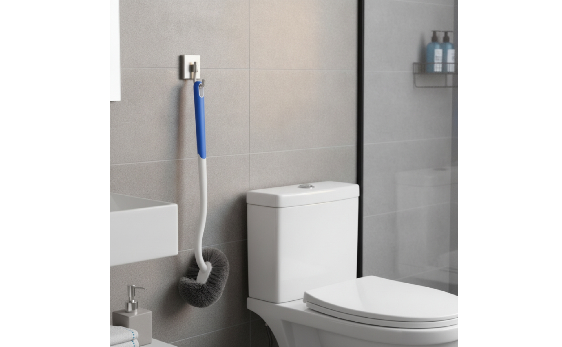 Toilet Brush with Holder Flexible Wall Mounted Toilet Brush Long-Handled