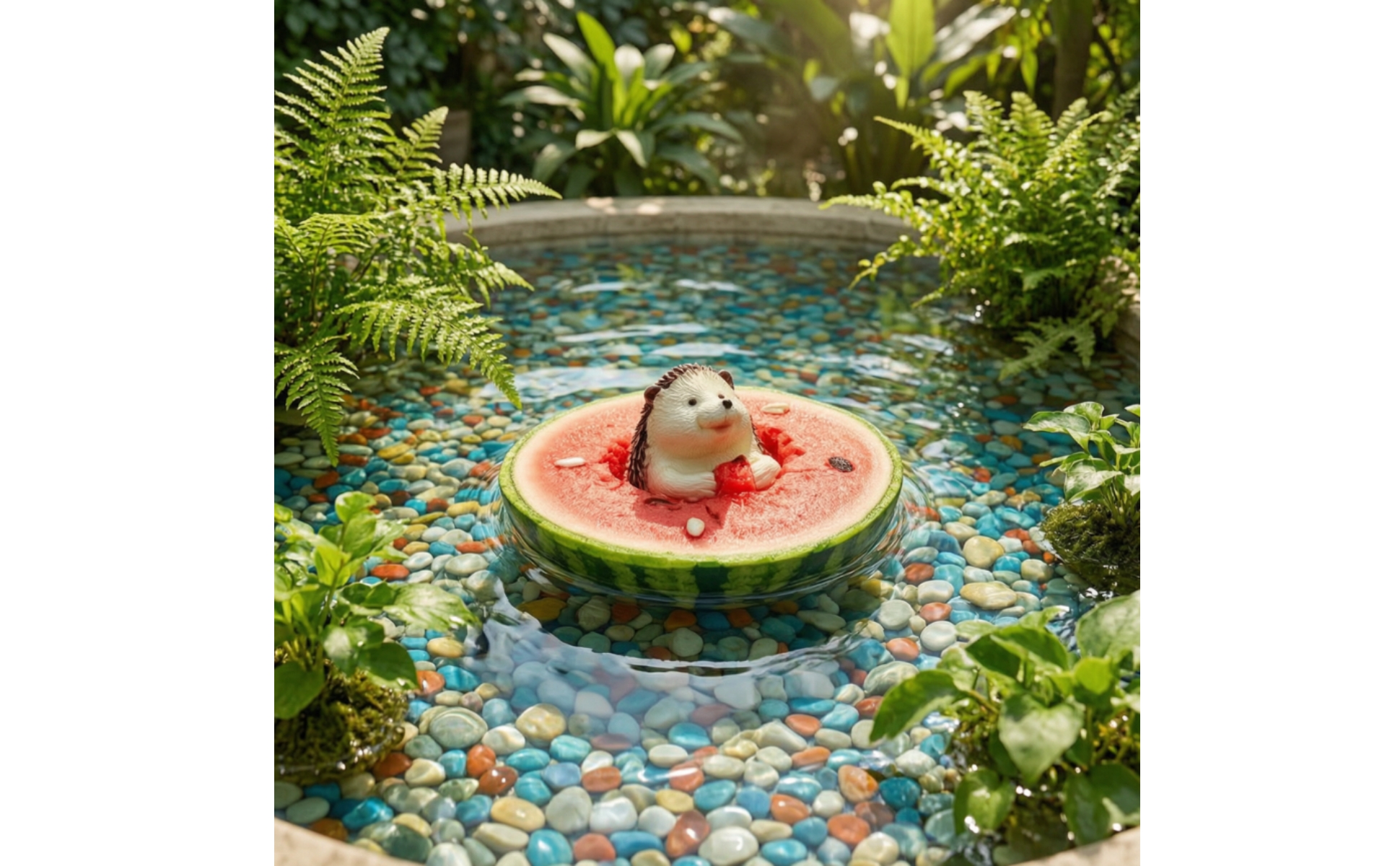 Floating Watermelon with Hedgehog Miniature Resin Watermelon Ornament for Ponds