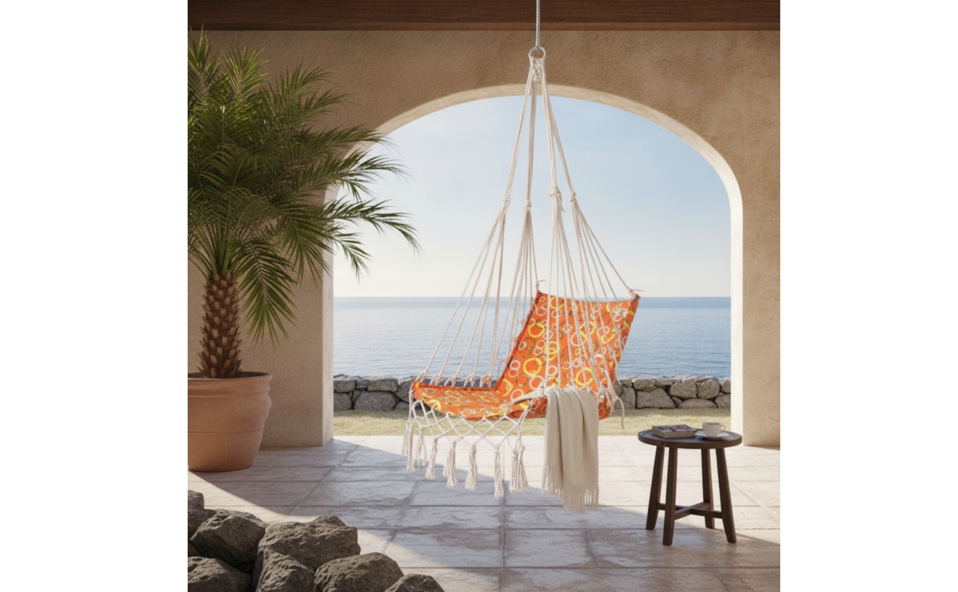 Hanging Swing Chair with Tassels Boho Swing Seat Chair Woven for Bedroom, Adults