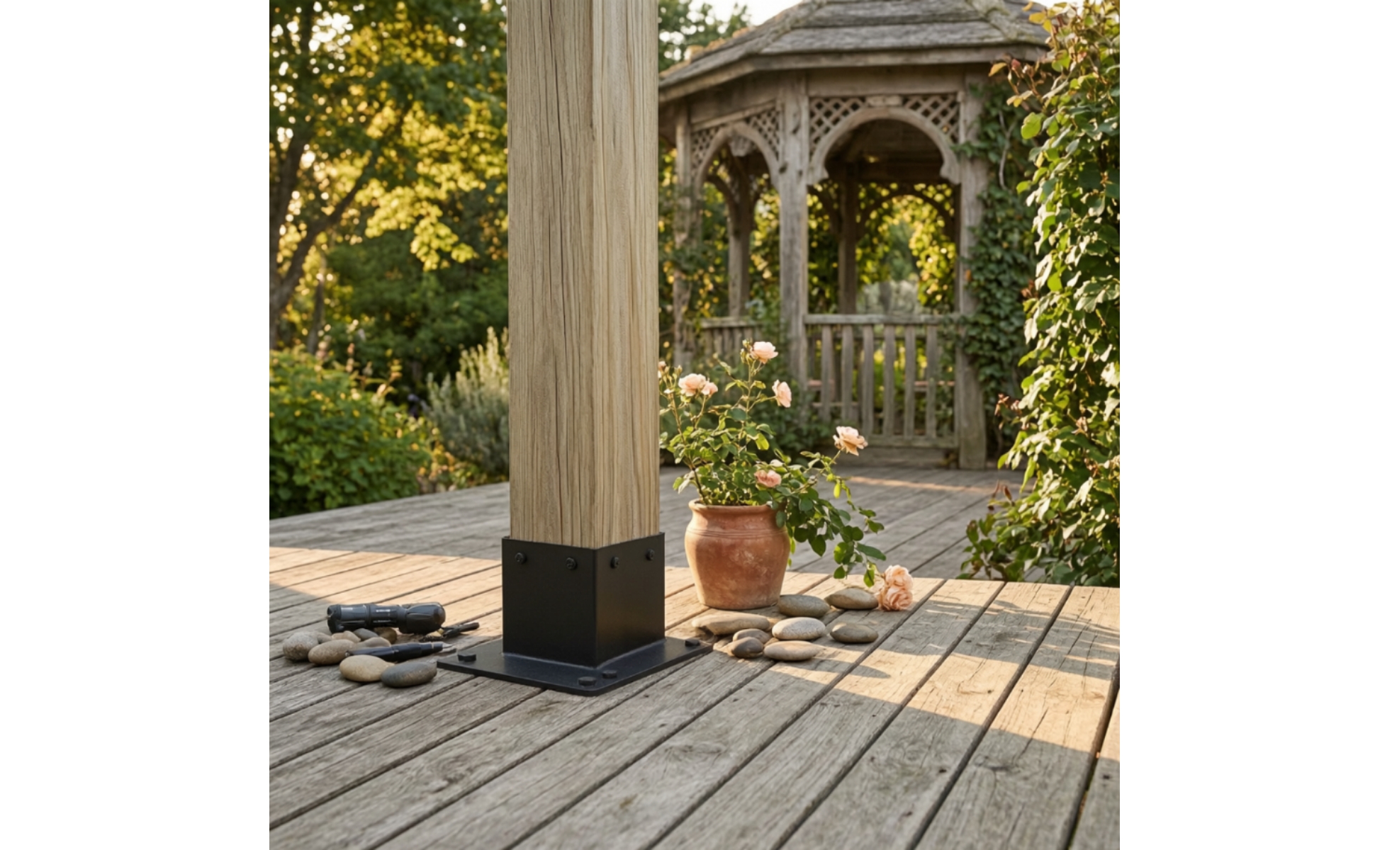 Post Base with Screws Matte Black Post Anchor Bracket Heavy-Duty for Builders