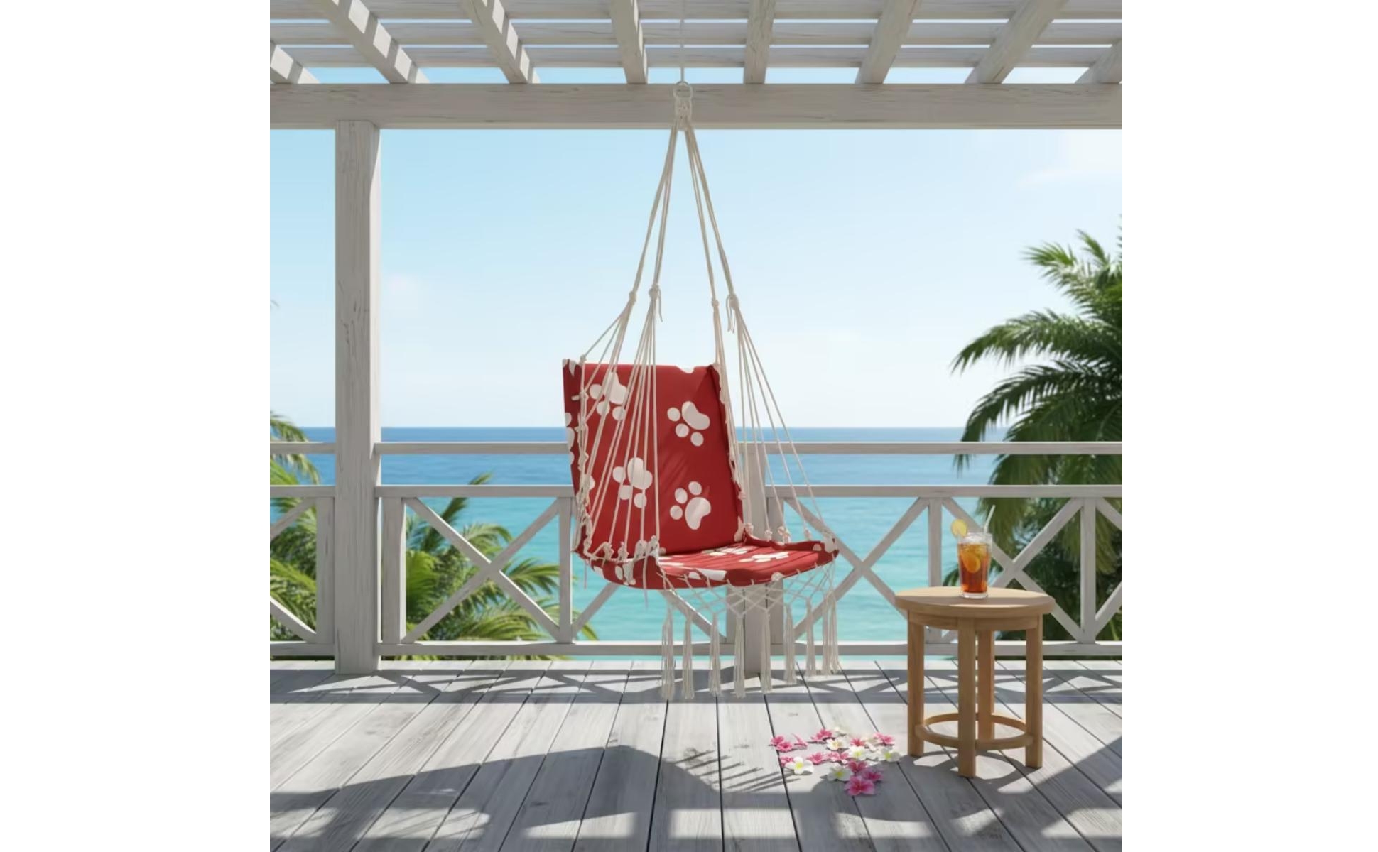 Hanging Swing Chair with Tassels Boho Swing Seat Chair Woven for Bedroom, Adults