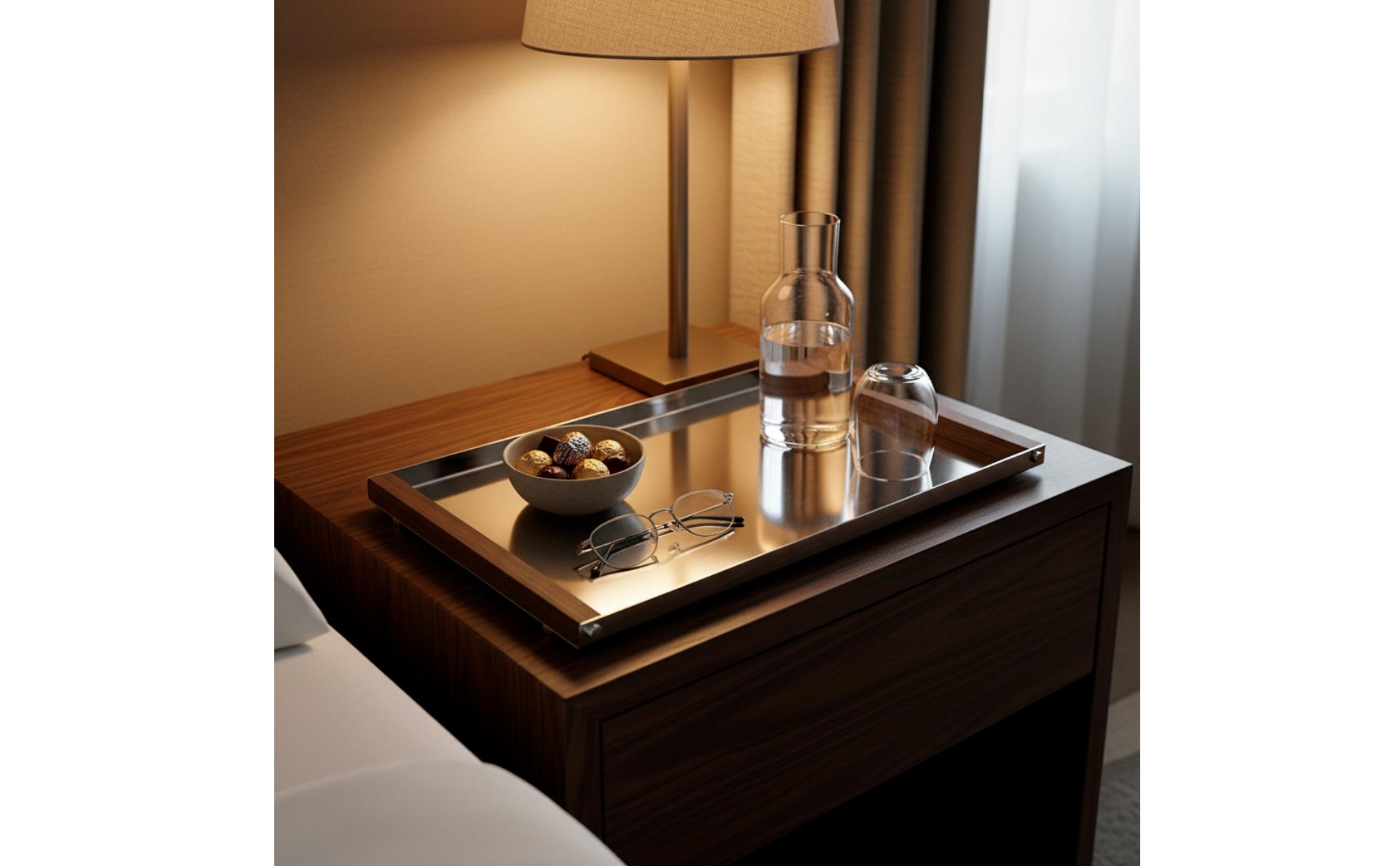 Tray with Mirrored Base Rectangular Tray with Mirrored Bottom Low-Profile