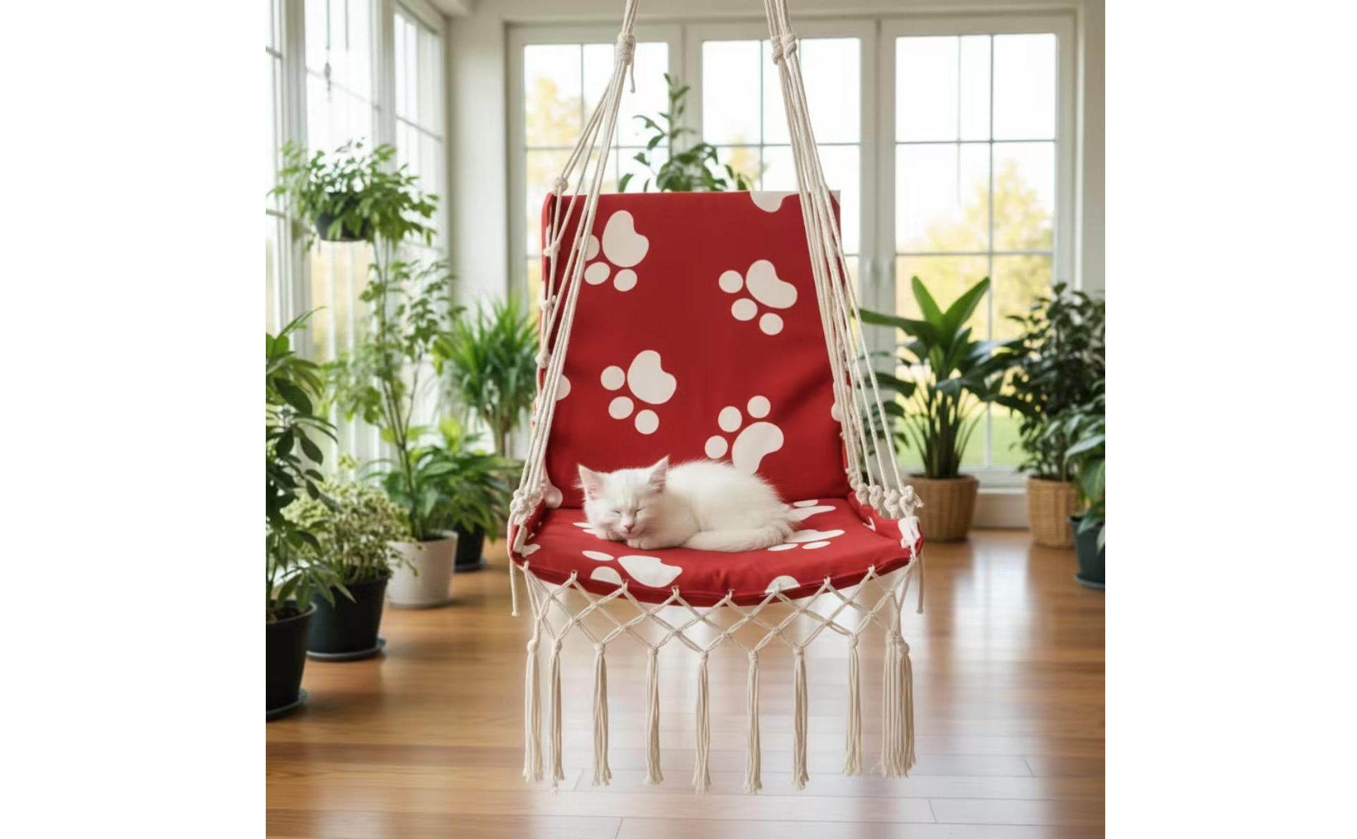 Hanging Swing Chair with Tassels Boho Swing Seat Chair Woven for Bedroom, Adults