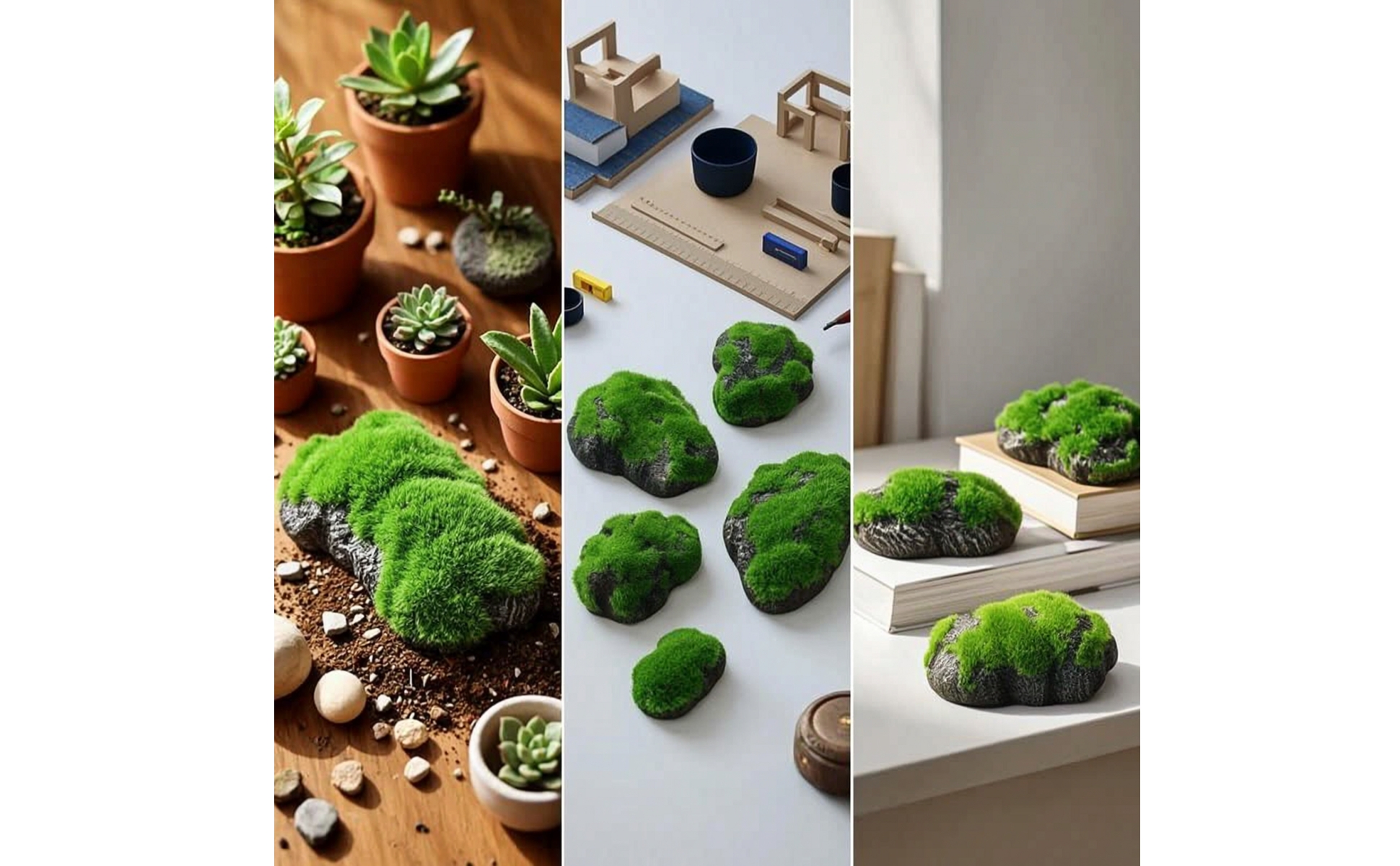 6 Stück Miniatursteine mit Schaumstoffkern Beflockt Moossteine Realistisch
