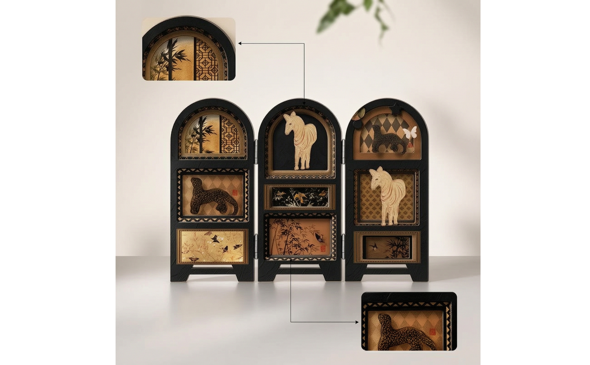 Tabletop Screen Ornament Arched Three-Panel Screen with Intended for Desk