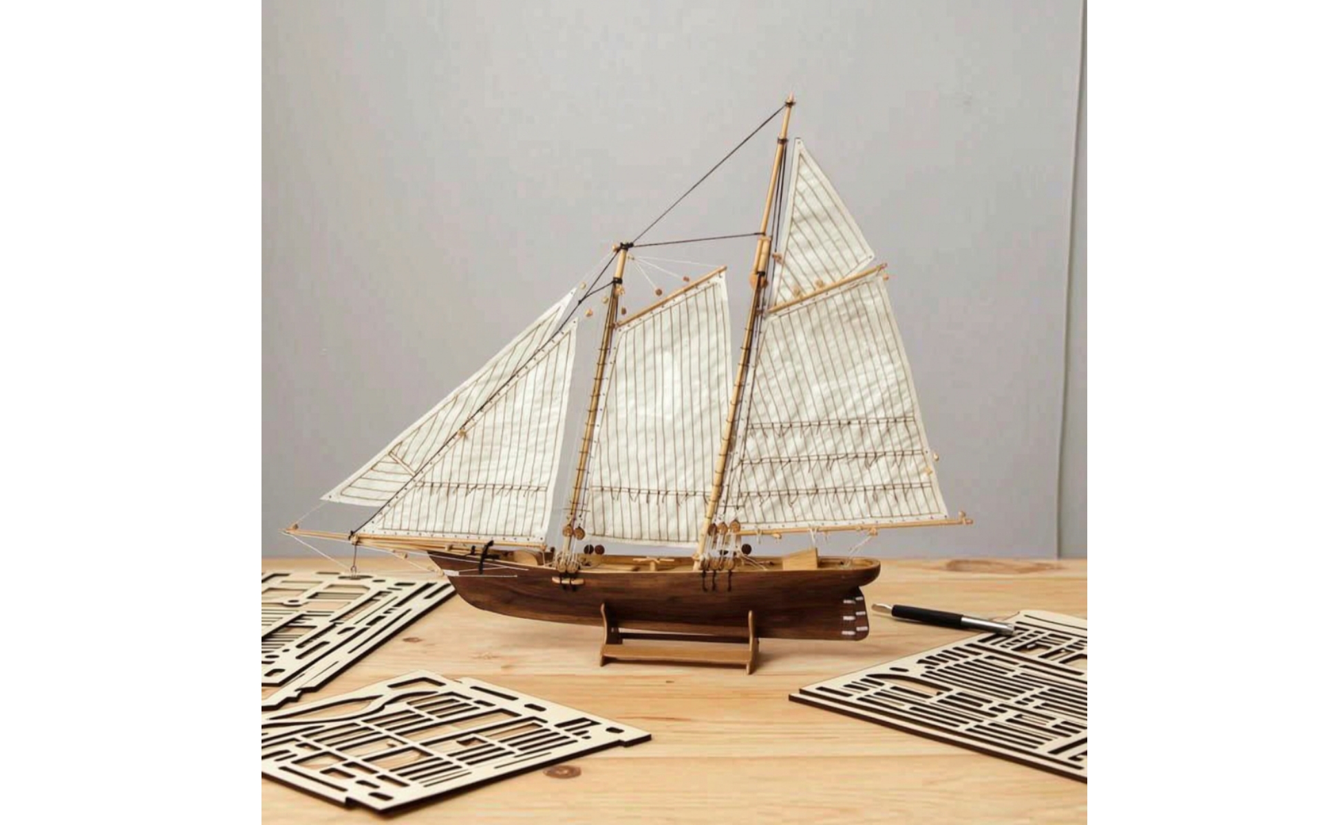 Wooden Sailboat Kit DIY Ship Model Kit with Stand Cut for Shelf, Hobbyists