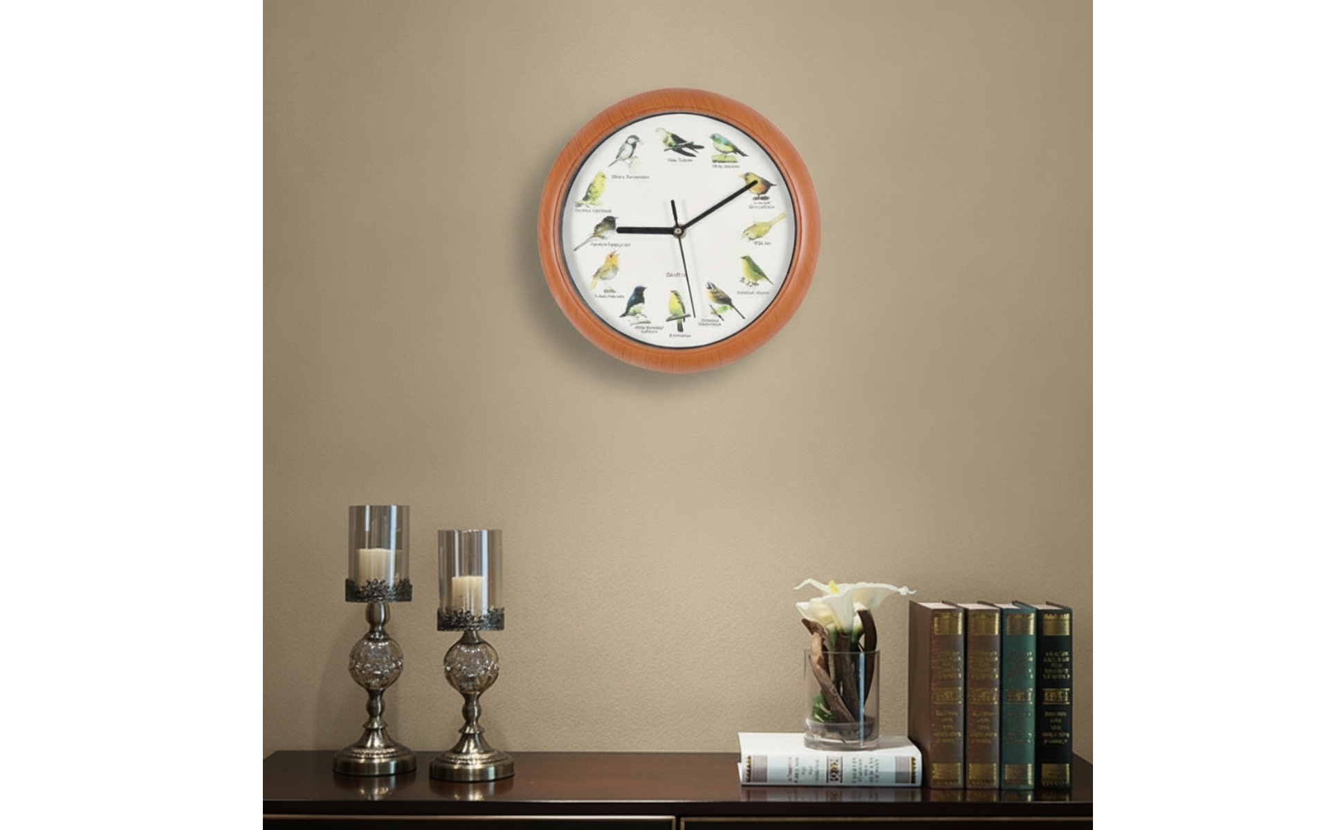 Wall Clock with Bird Sounds Non-Ticking for Living Room, Bedroom