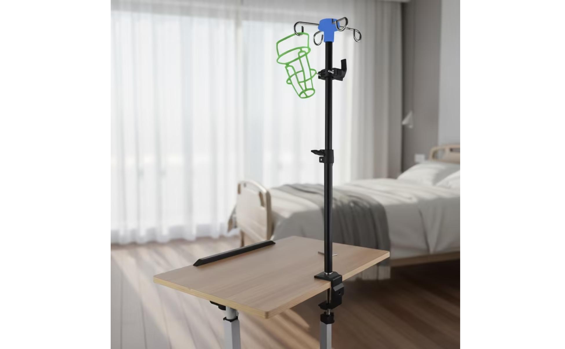 Bedside Intravenous Stand Adjustable Height IV Pole with Clamp Stainless Steel