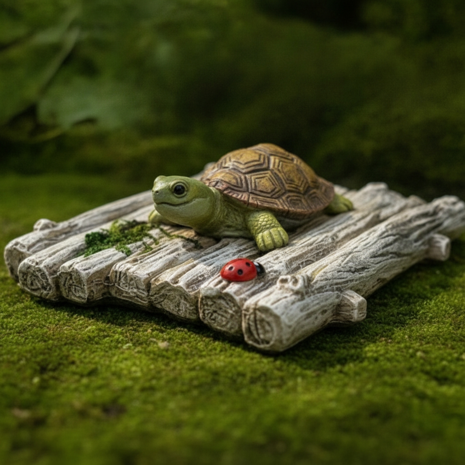 Schildkröte mit Holzboot rustikal Schwimminsel mit Schildkröte detailliert - Produktbild 8