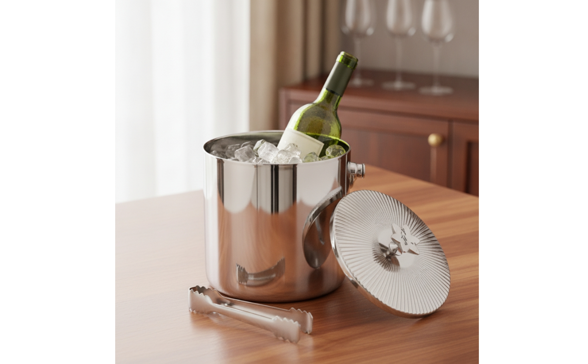 Ice Container with Lid Polished Stainless Steel Ice Container Sleek
