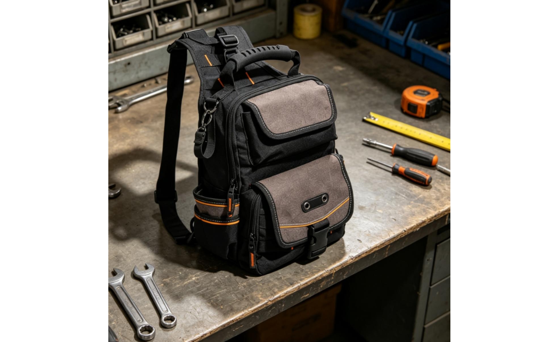 Multi-Pocket Tool Bag Compact Tool Bag with Shoulder Strap for Job Site, DIYers