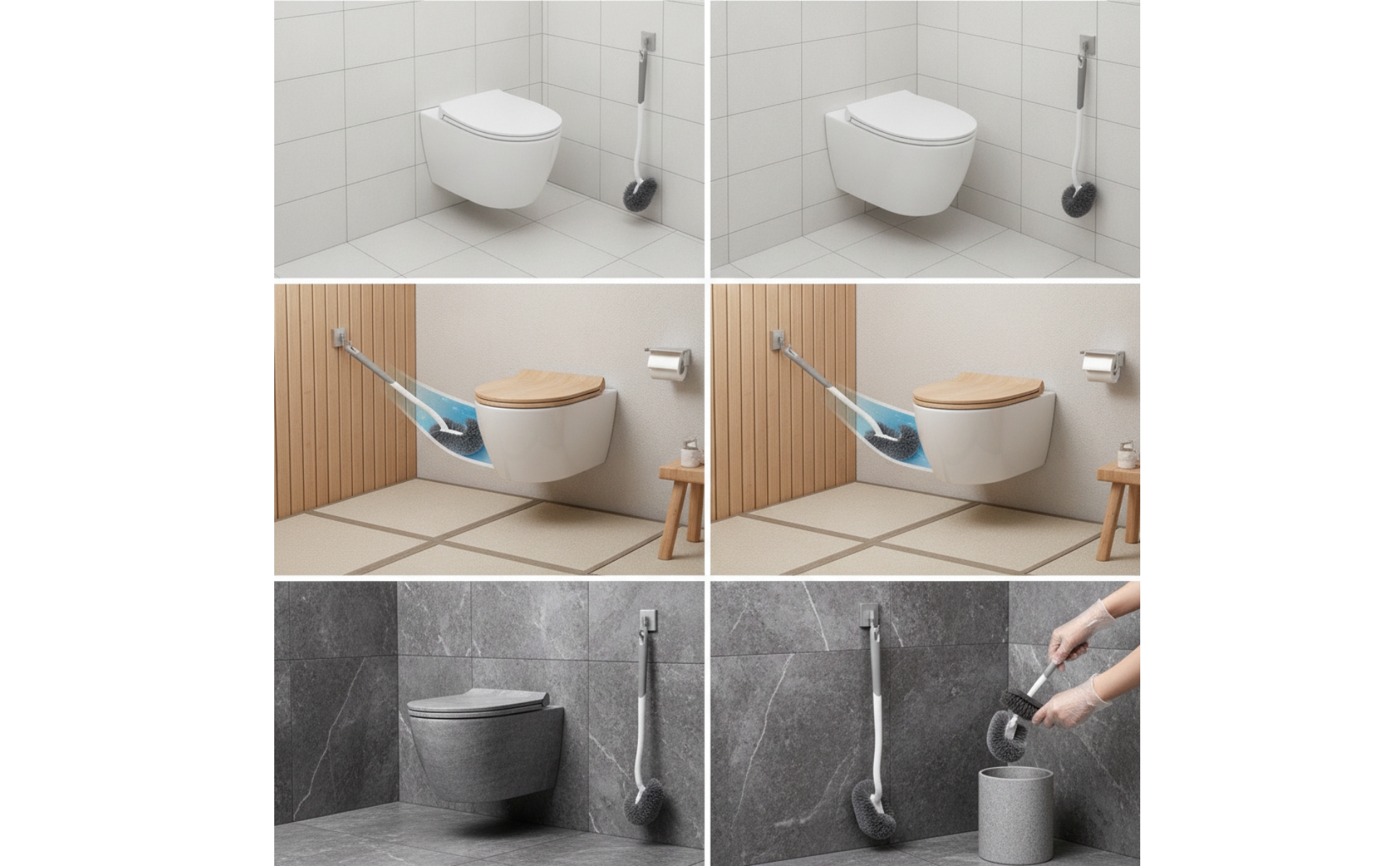 Toilet Brush with Holder Flexible Wall Mounted Toilet Brush Long-Handled