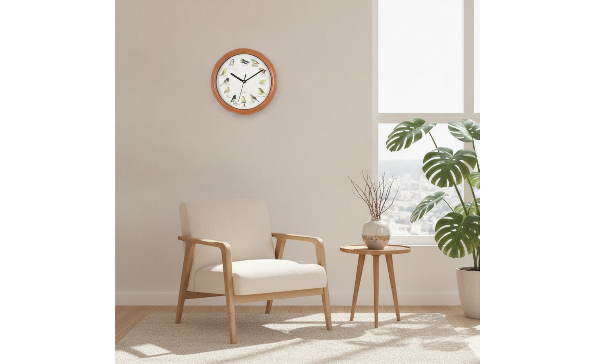 Wall Clock with Bird Sounds Non-Ticking for Living Room, Bedroom