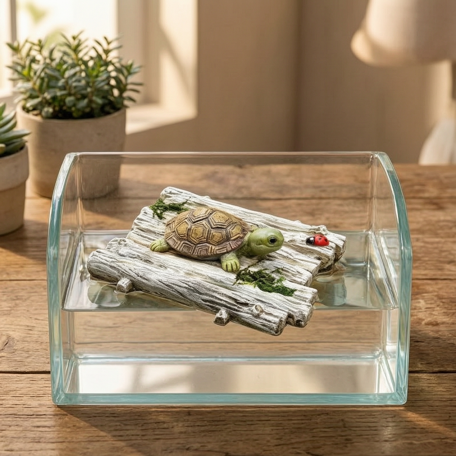 Schildkröte mit Holzboot rustikal Schwimminsel mit Schildkröte detailliert - Produktbild 3