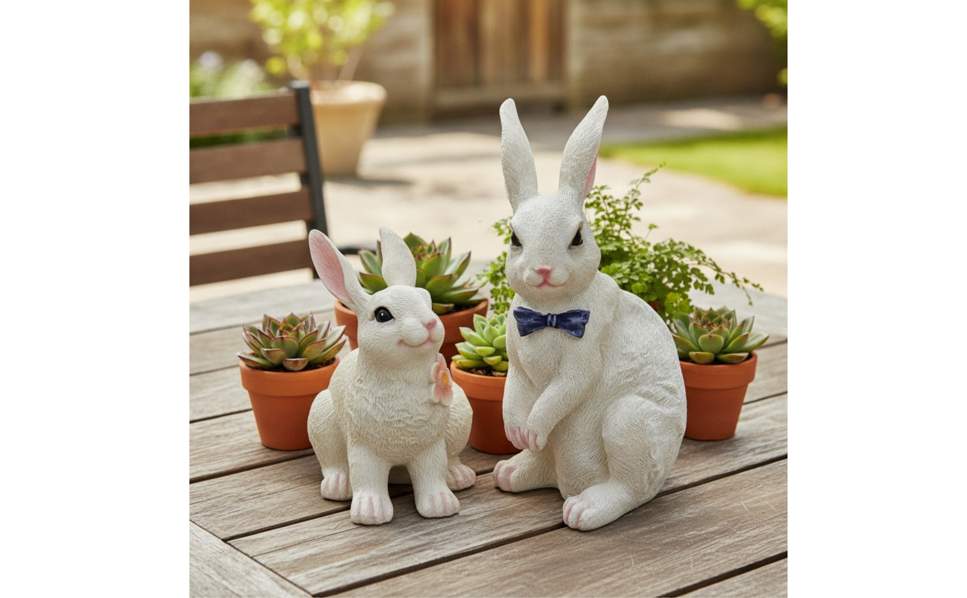 Rabbit Statue with Bow Tie Resin Bunny Figurine with Bow Sculpted for Homeowners