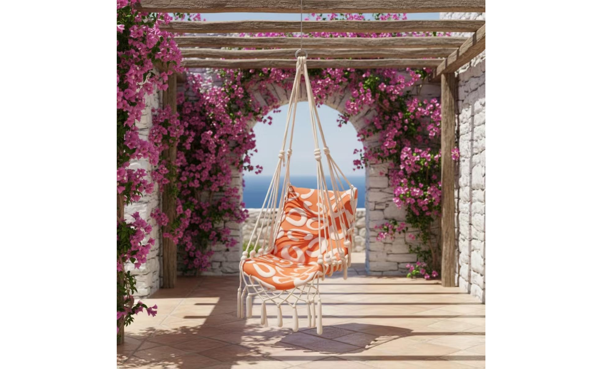 Hanging Swing Chair with Tassels Boho Swing Seat Chair Woven for Bedroom, Adults