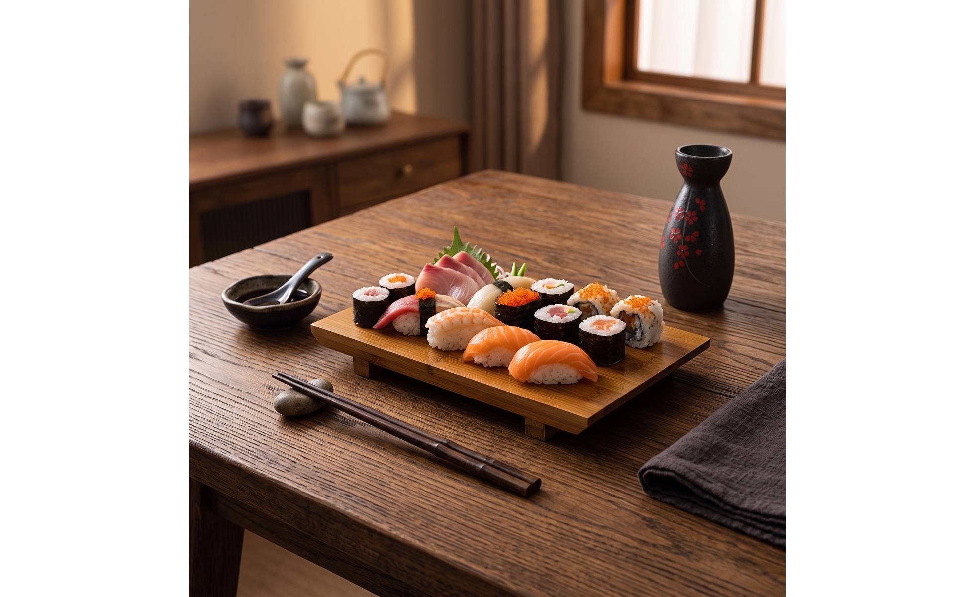 Sushi Serving Board Carbonized Sushi Board with Feet Japanese-Style