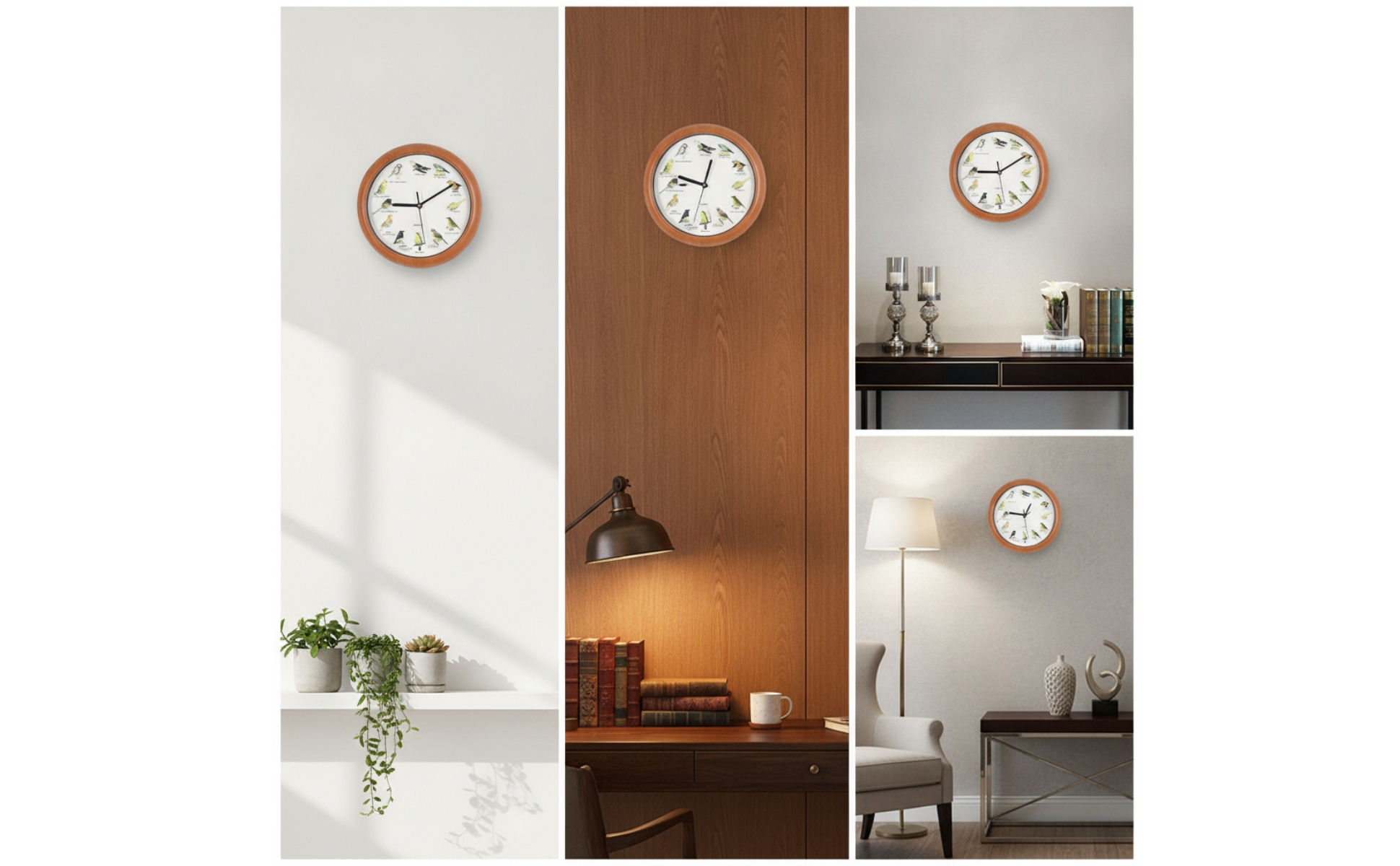 Wall Clock with Bird Sounds Non-Ticking for Living Room, Bedroom