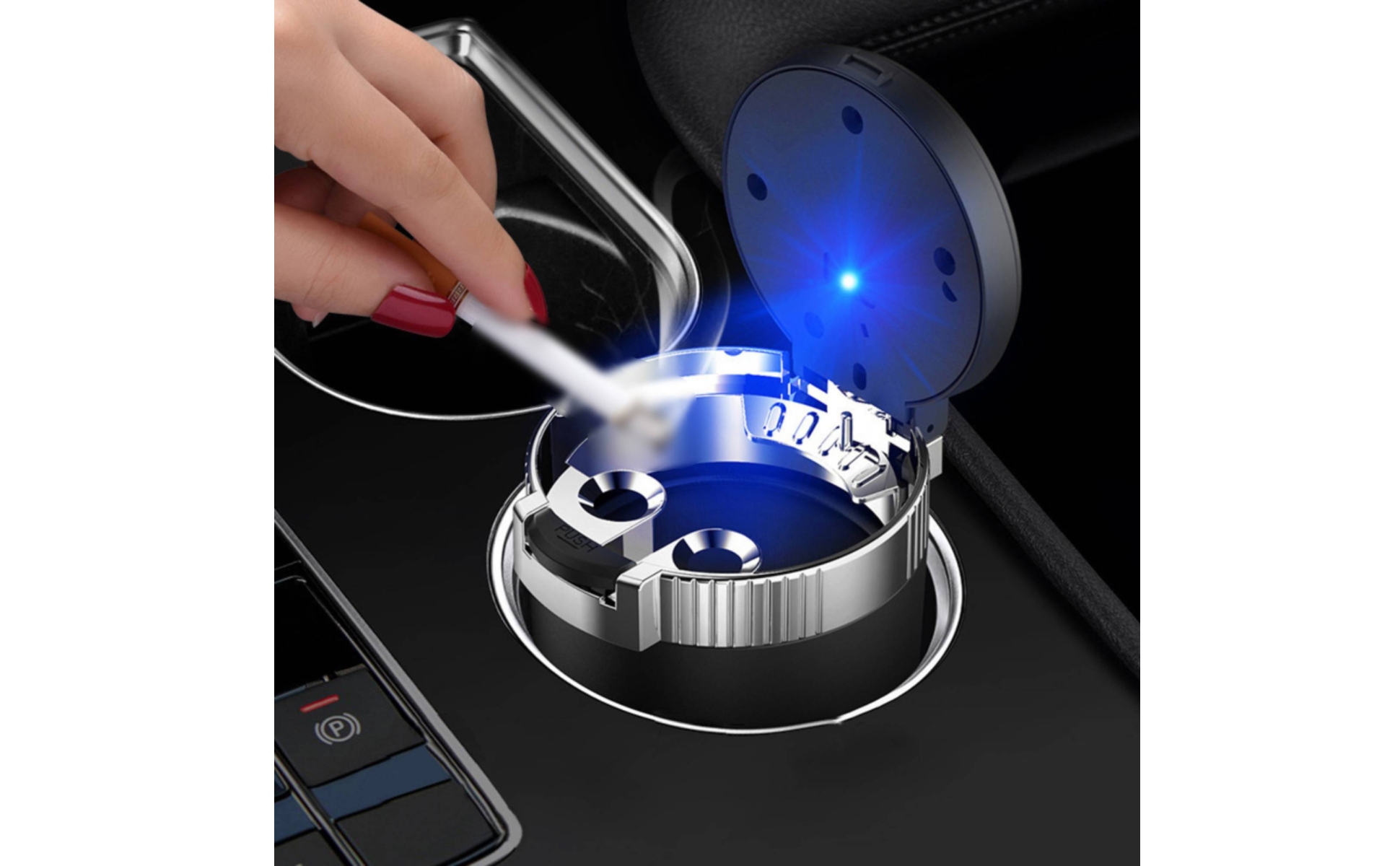 Car Ashtray with LED Light Fire-Resistant Car Ashtray with Lid Detachable