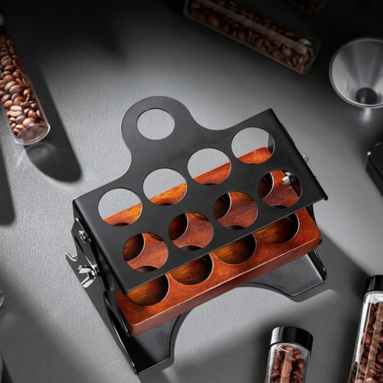 Kaffeebohnen-Organizer mit Glasröhrchen neigbar für Kaffeeecke, Kaffeeliebhaber - Produktbild 4