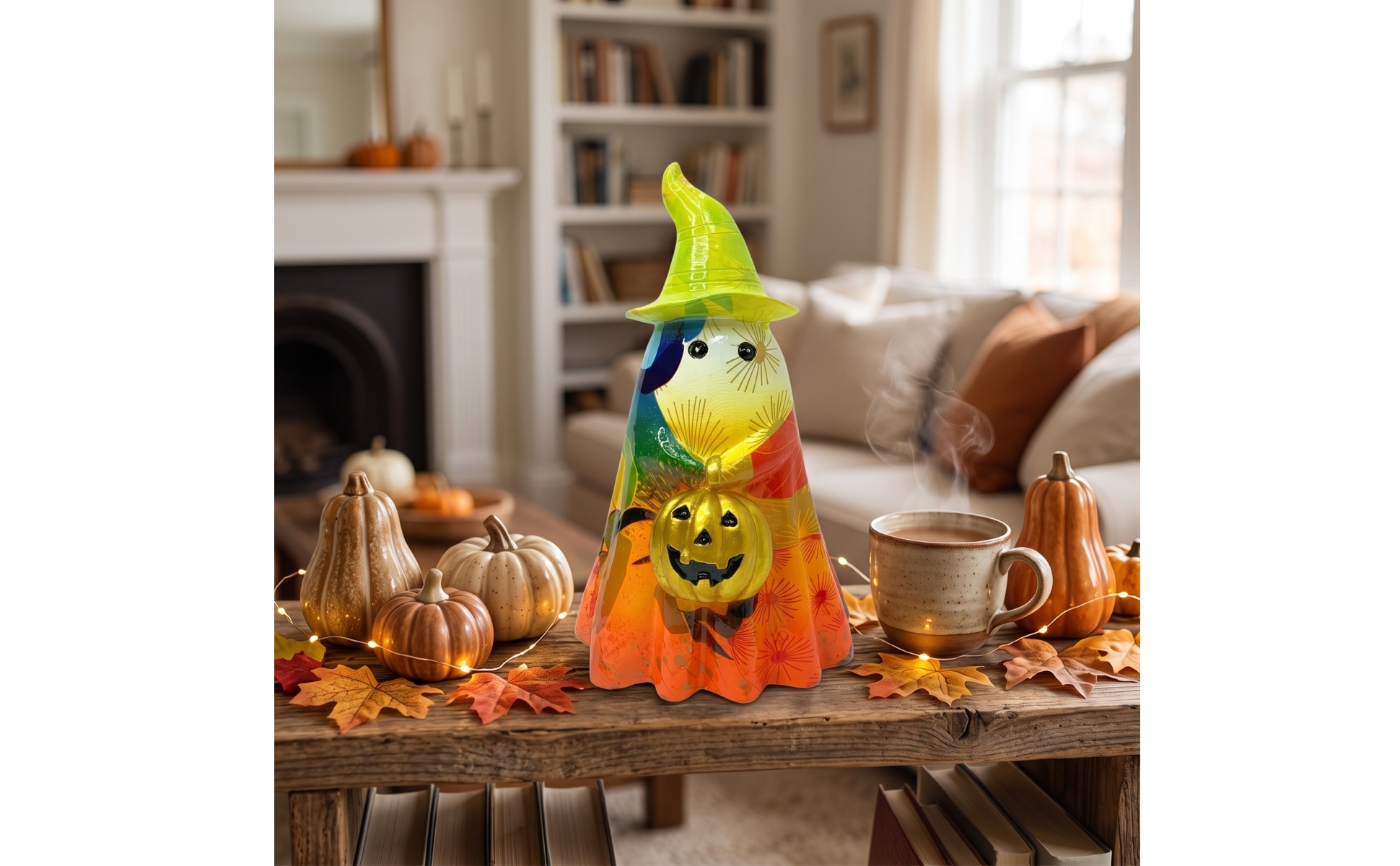 Ghost Figurine with Witch Hat Seasonal Ghost Figurine with Pumpkin Cute